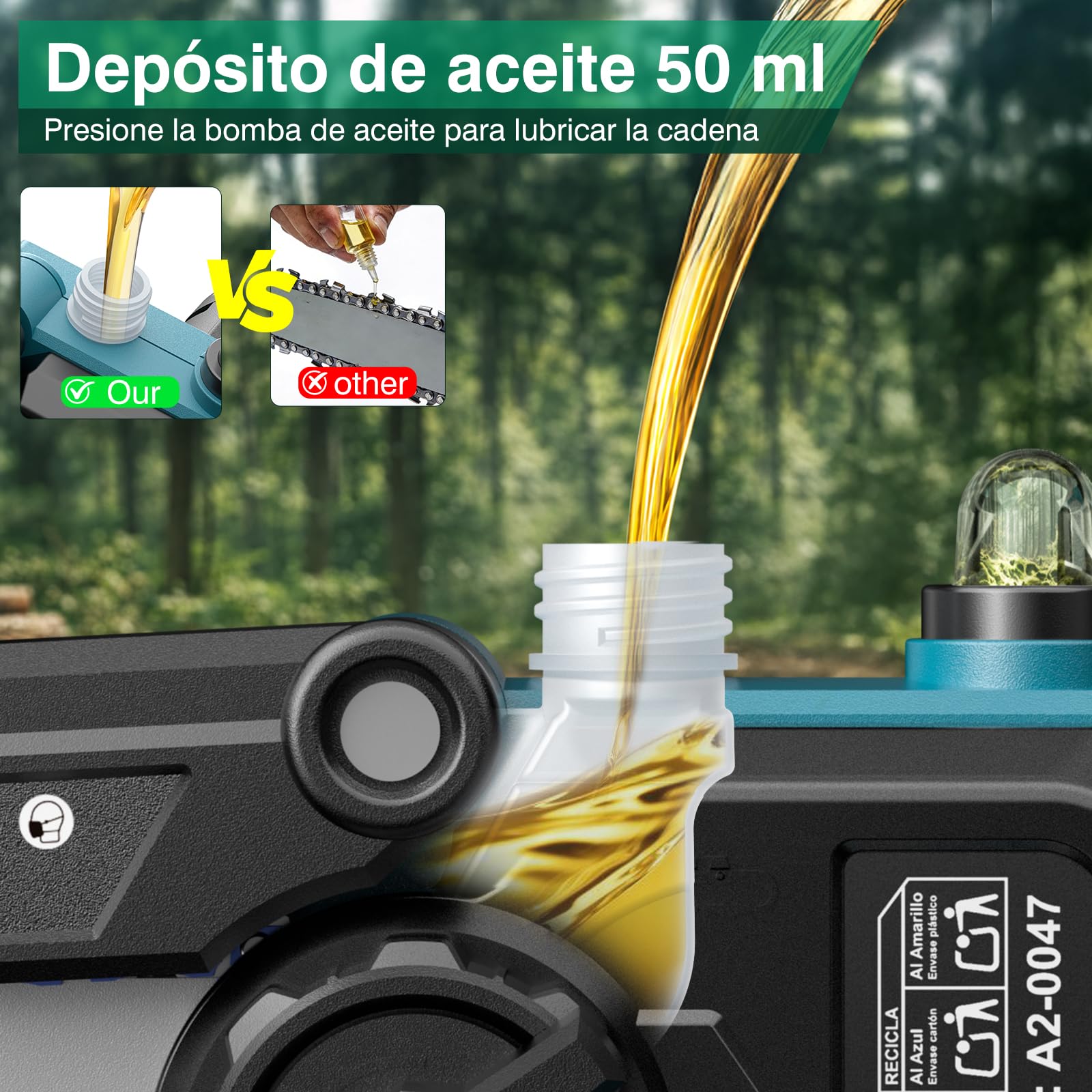 Motosierra a batería 6" - Motosierra de una mano con juego de 8" (2 en 1), engrasador automático, tensión de cadena sin herramientas, maletín, 2 barras guía y 2 cadenas con cubrecuchillas, sin batería