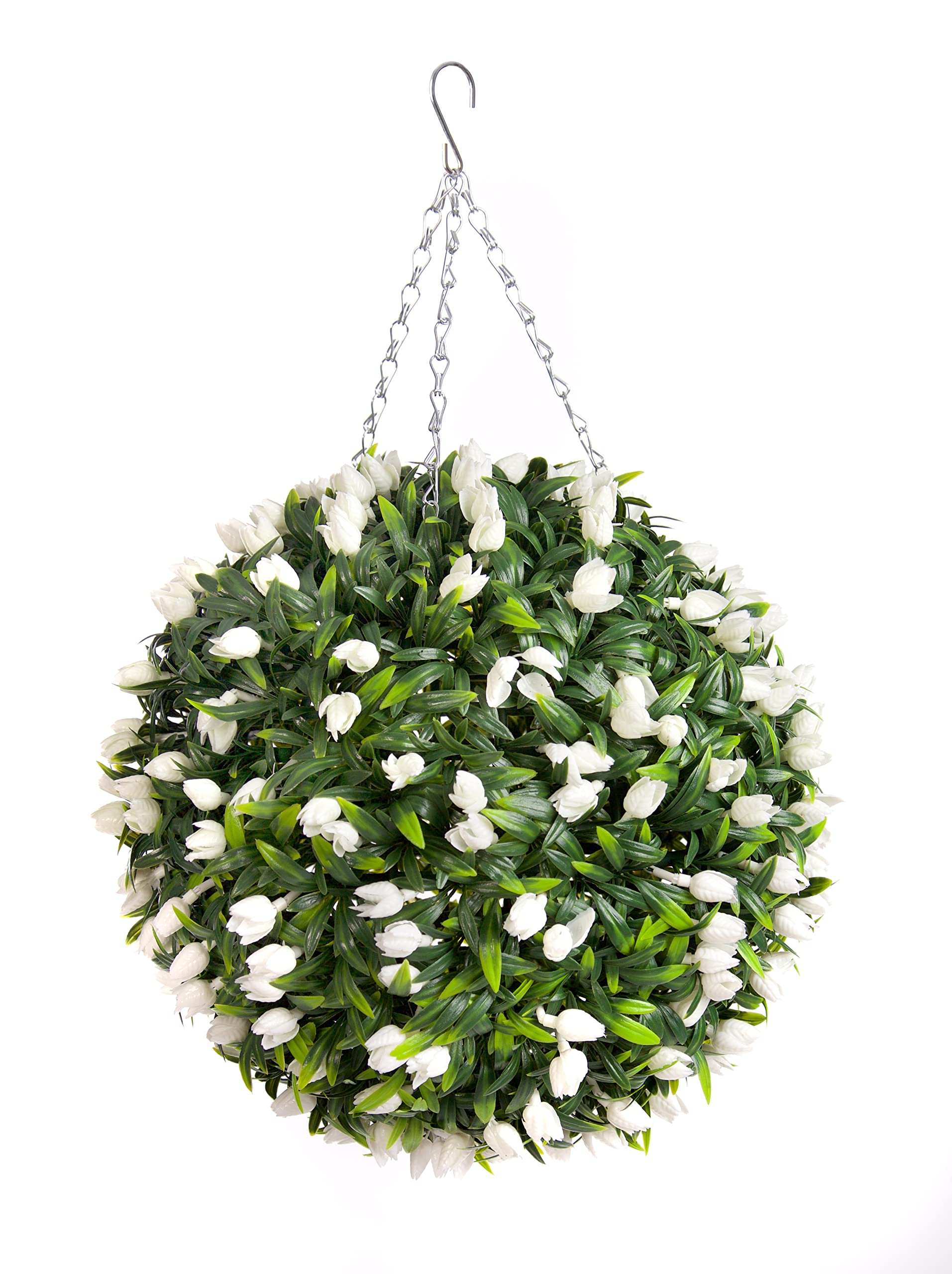 Best Artificial White Tulip Flower Ball Lush Long Leaf Topiary Grass (38Cm, )