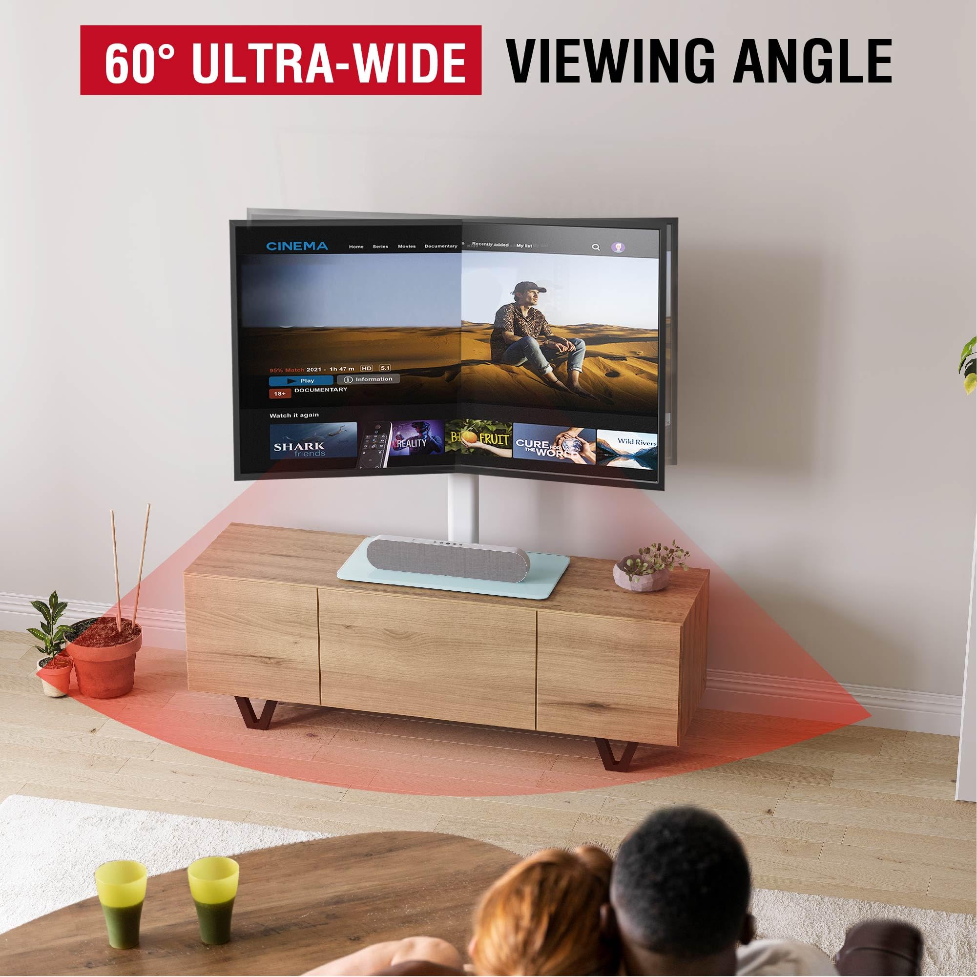 AOKCOS Stojak TV o wysokości do telewizorów 32-75 cali, uchylny, obrotowy, z regulacją wysokości, uniwersalny, maks. VESA 600x400 mm