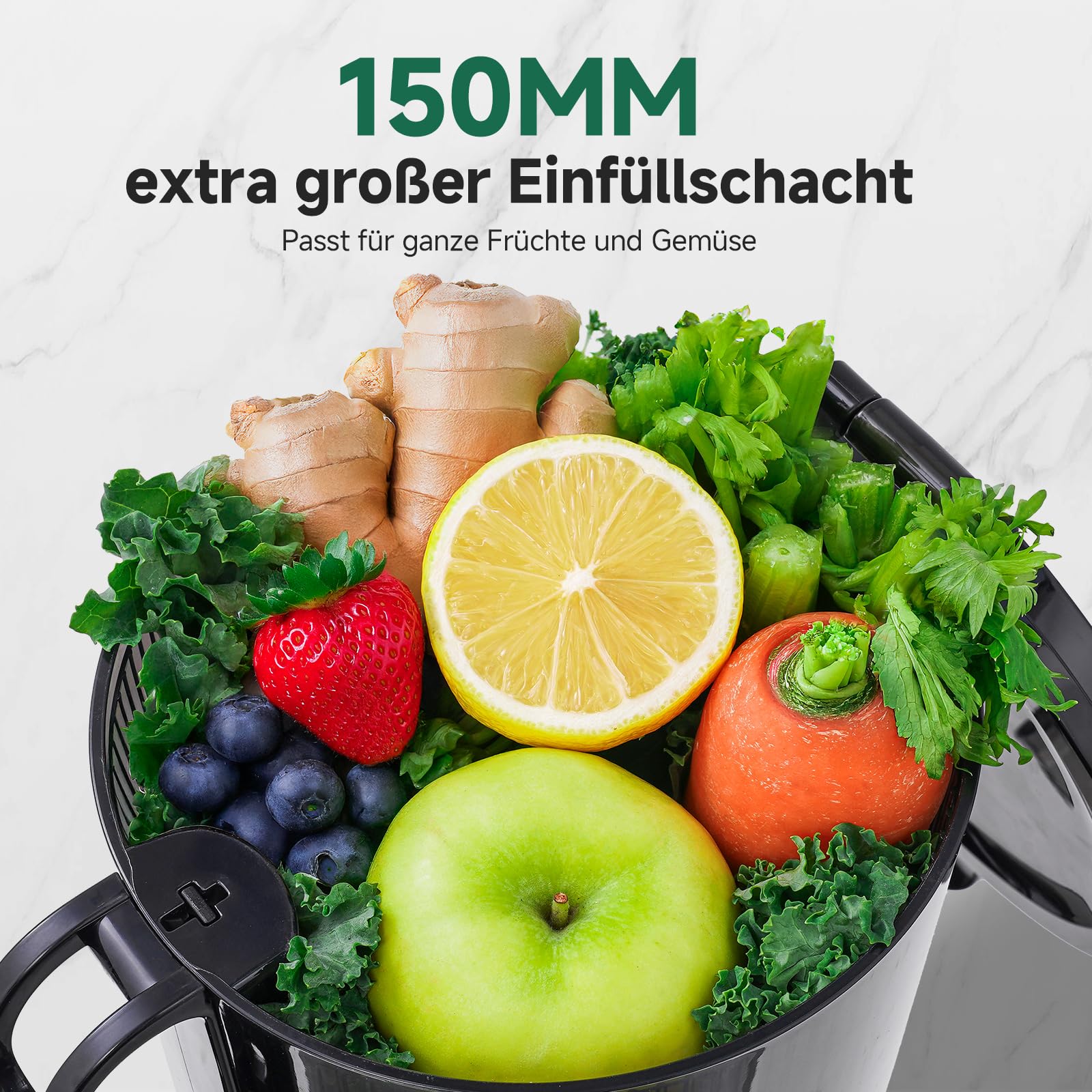 AMZCHEF 250W Automatischer All-In-One Entsafter, 150MM Öffnung, 2L Kaltpress Slow Juicer mit Dreifachem Filter - Schwarz