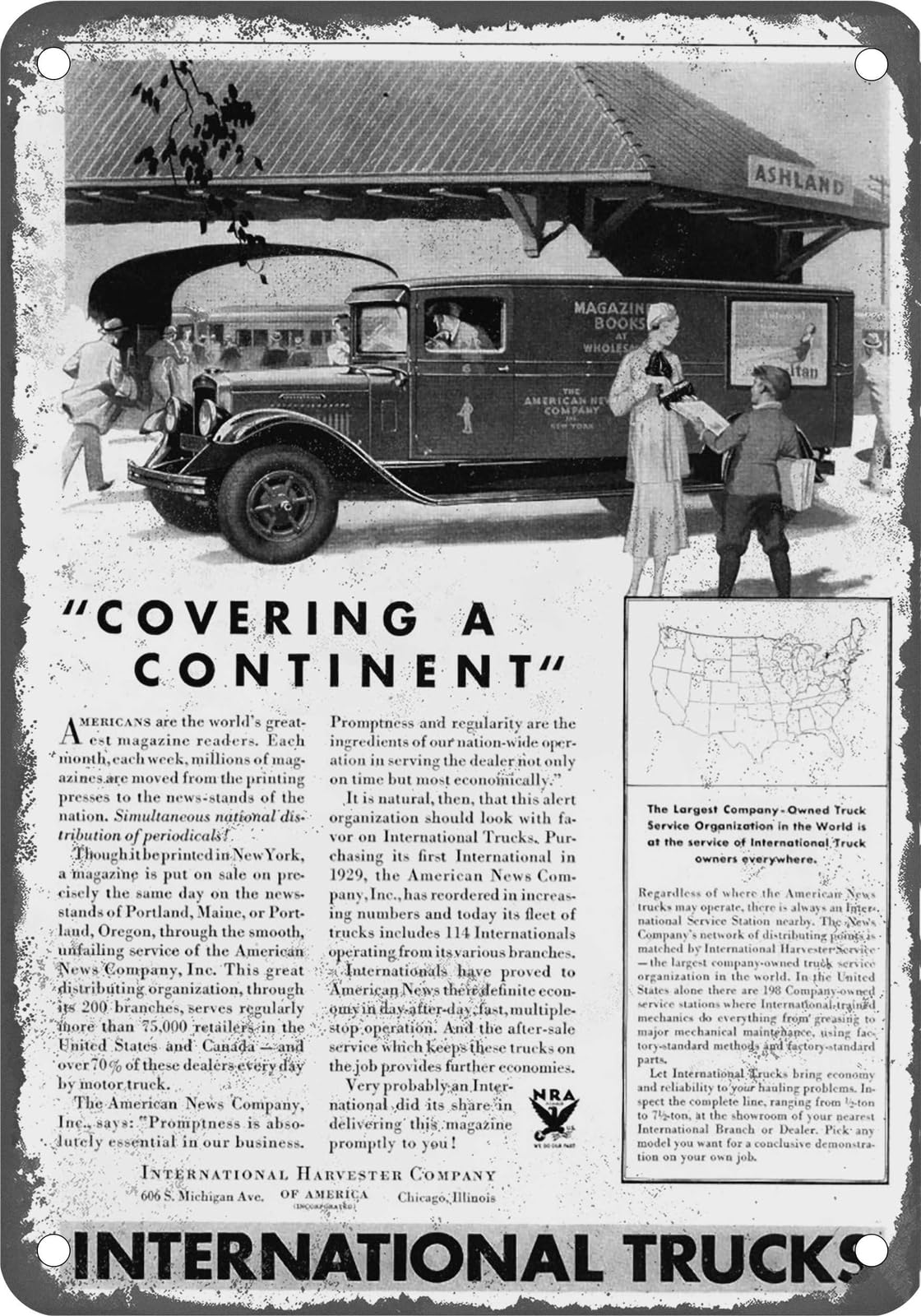 METAL SIGN - 1933 International Vintage Ad 01 - Old Retro Rusty Look home decor