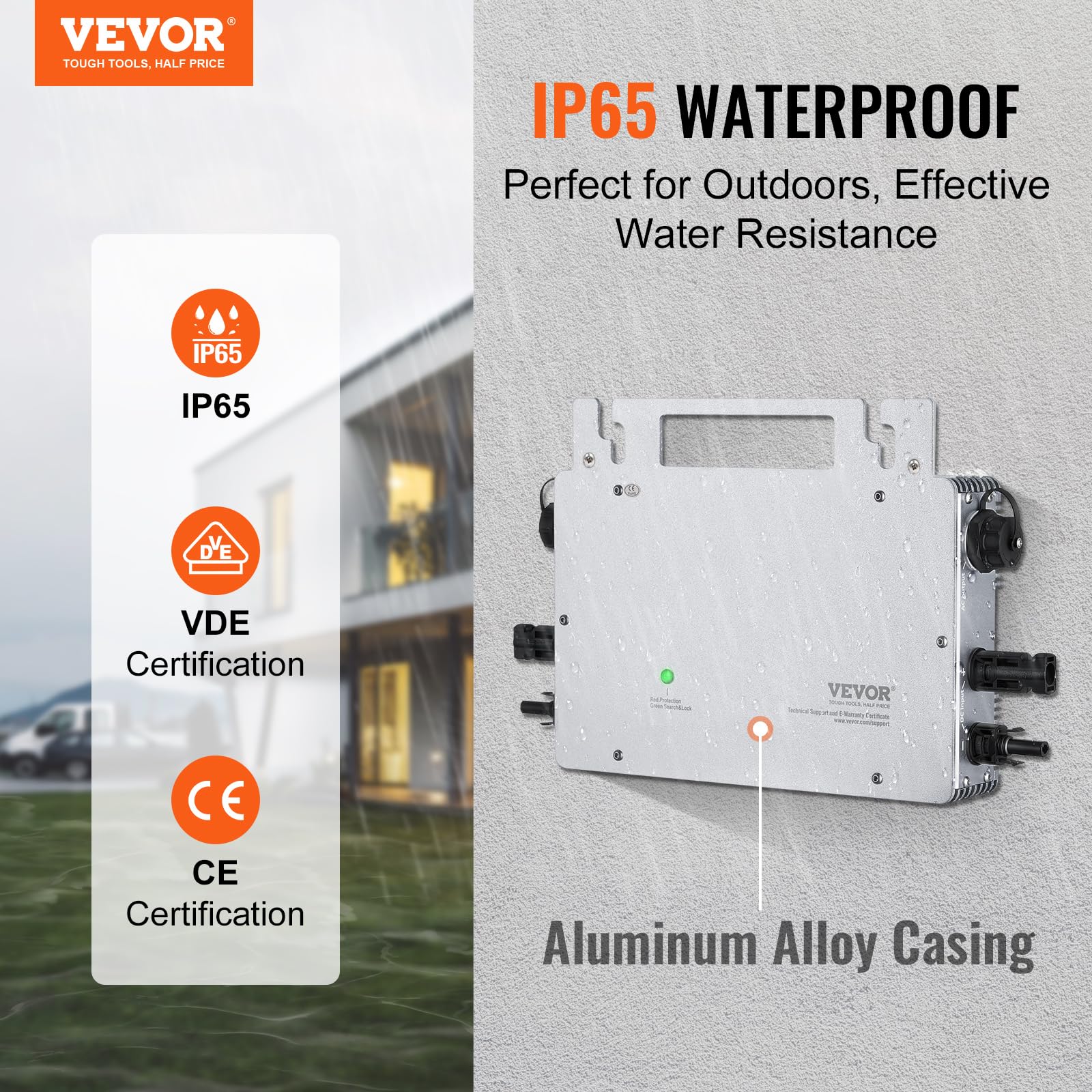 VEVOR Micro inverter collegamento alla rete solare, 800W, IP65 Impermeabile alla rete solare DC18-50V Tensione di esercizio con cavo di alimentazione antenna WiFi APP, per sistemi di pannelli solari