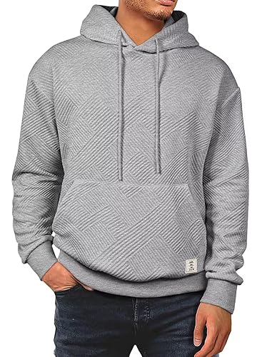 Men's Casual Soild Color Hooded Sweatshirts Geometric Texture Graphic Long
