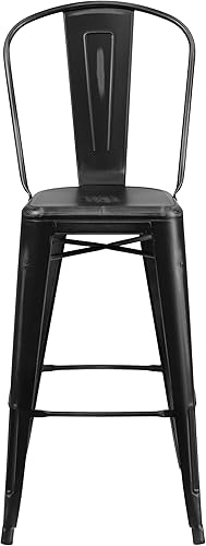 Miniatura 7 de Flash Furniture Banqueta alta de metal, para interior, color negro., Metal, Negro