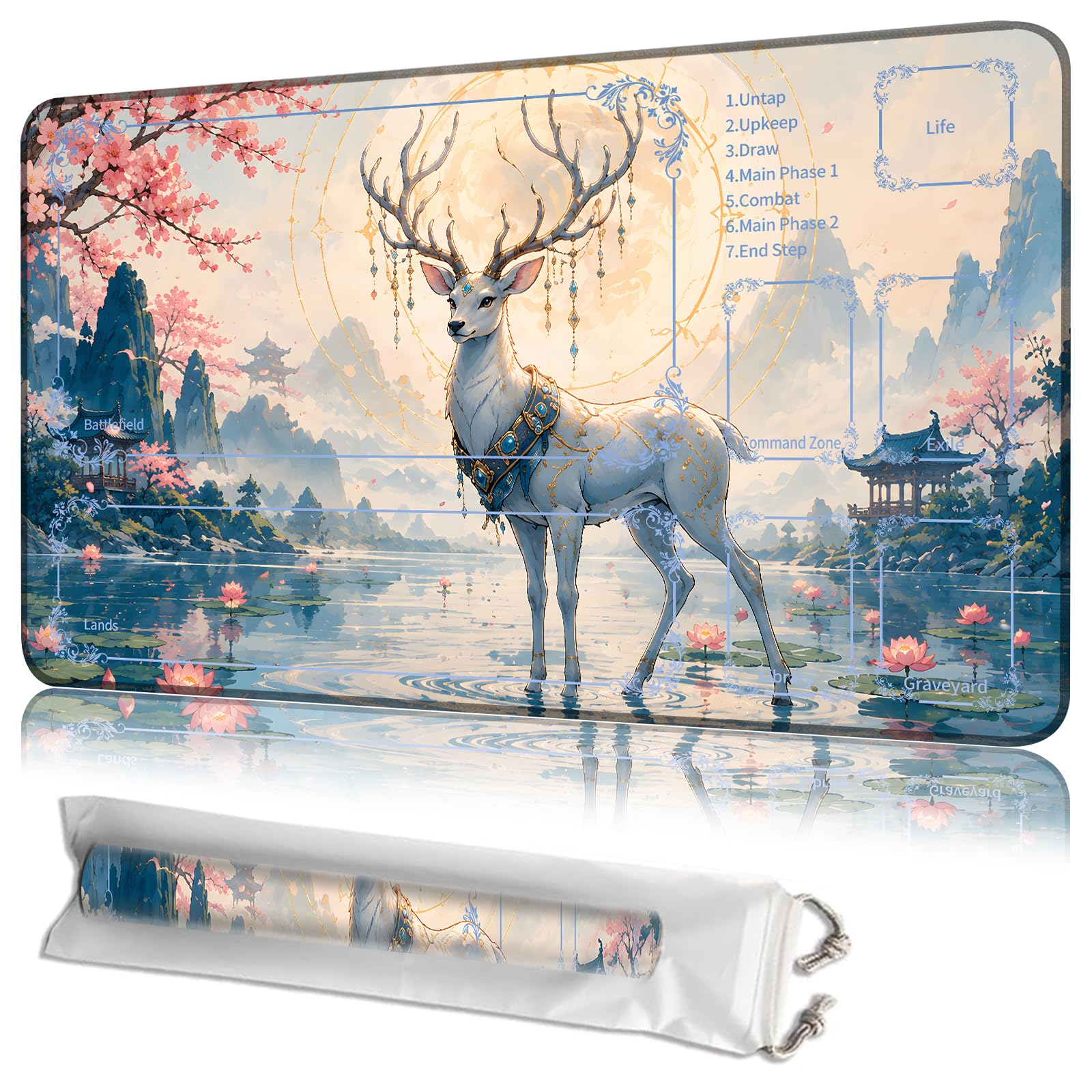 JANENFNA MTG Playmat with Zones 24 x 14 in, Non-Slip, with Storage Bag