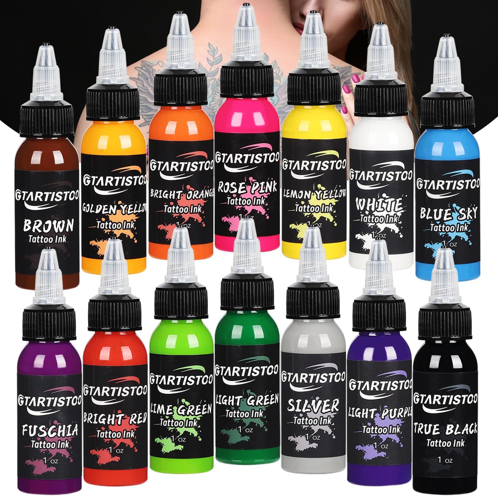 GTARTISTOO Professional Tattoo Ink Set 14 Colors 1OZ (30ml) Vegan-Friendly Pigment Tattoo Ink Supplies Ink...