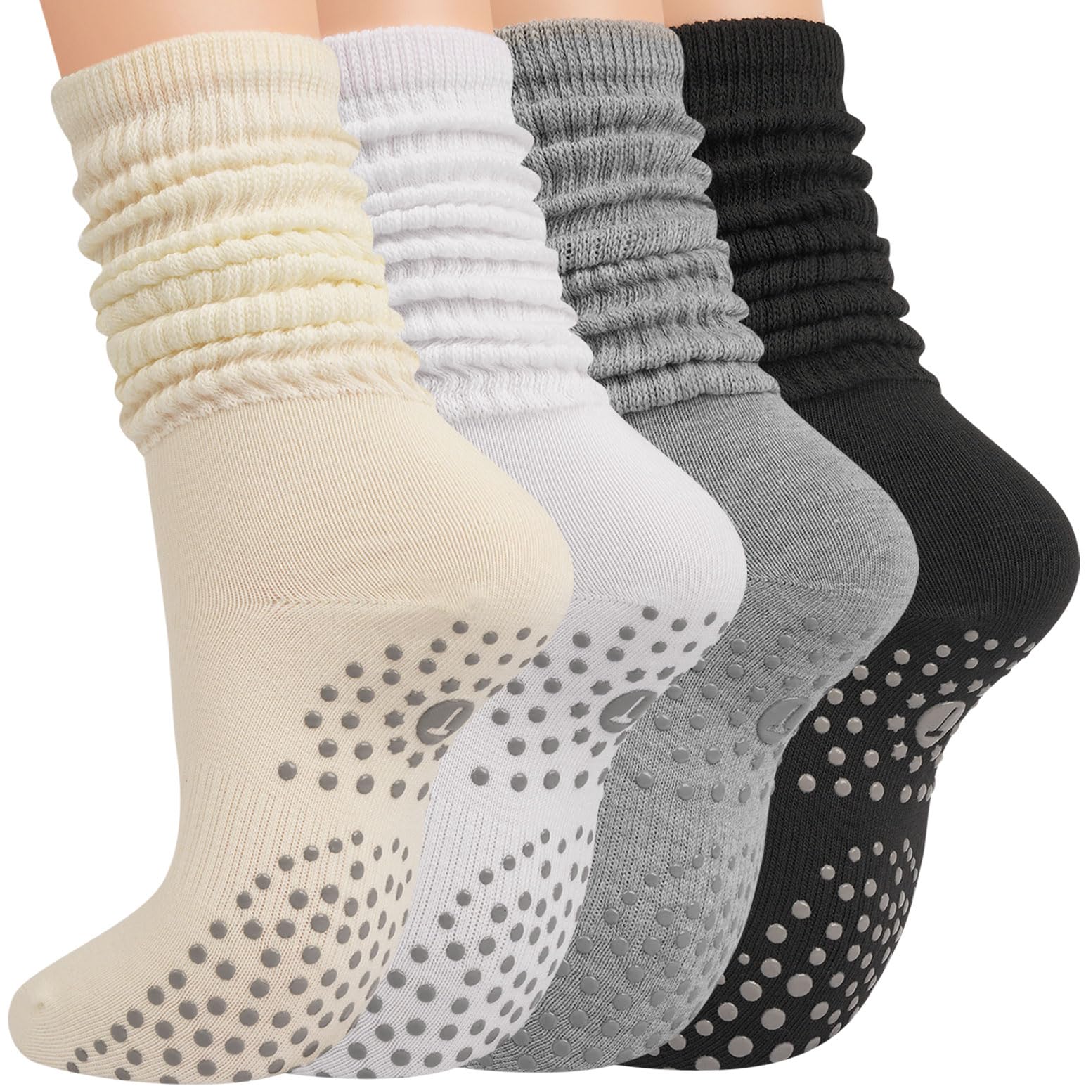 Grip Pilates Slouch Socks for Women Non Slip Scrunch Yoga Barre Grippy Slouchy Knee High Boot Socks for