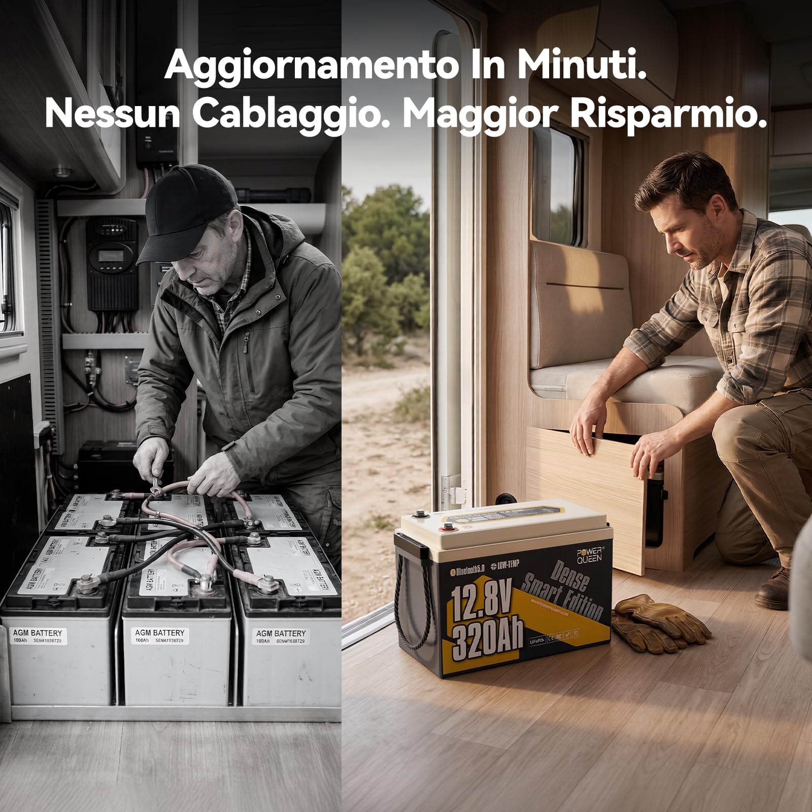 Power Queen Batteria al litio Bluetooth 12V 320Ah, con BMS 200A e protezione dalle basse temperature, Max. 15.000 cicli, Batteria LiFePO4 ad alta capacità per Camper, Barche, Off-Grid e Casa