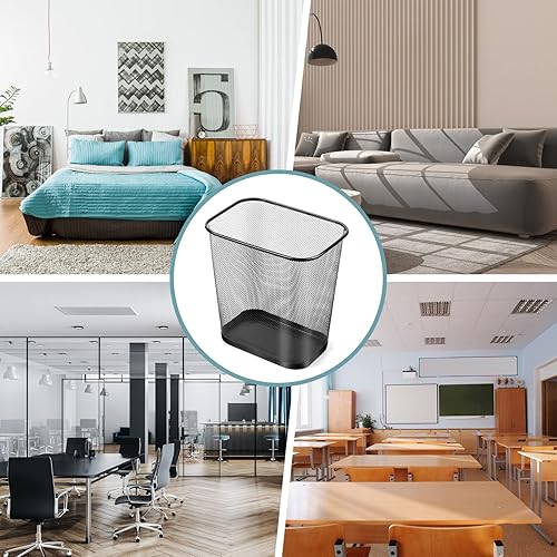 Miniatura 5 de 6 botes de basura cuadrados de malla de 4 galones, papelera de alambre para el hogar, de metal negro, para oficina, basura, rectangular, parte