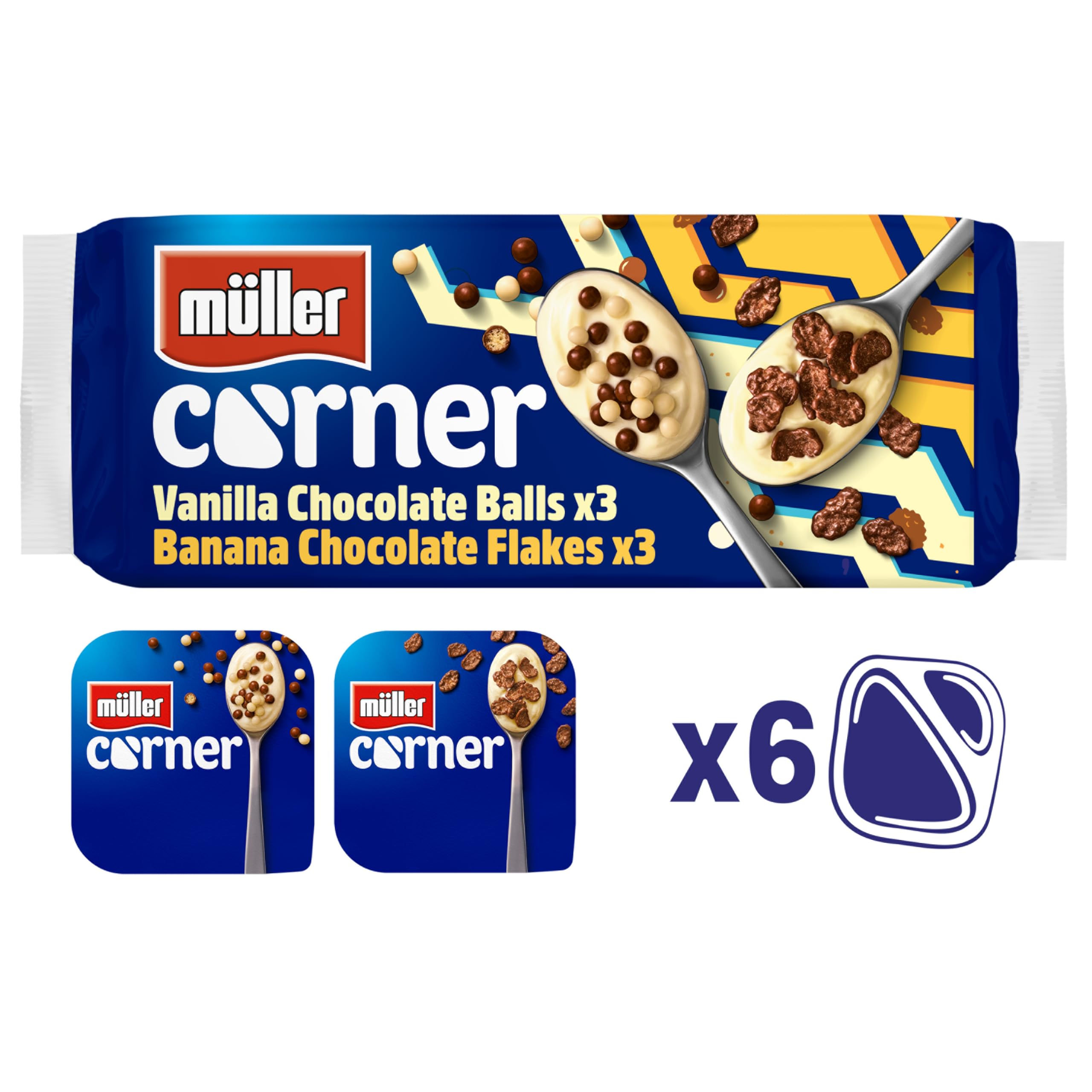 Corner Crunch - 3 x Vanilla Chocolate / 3x Banana Chocolate, 124g (Pack of 6)