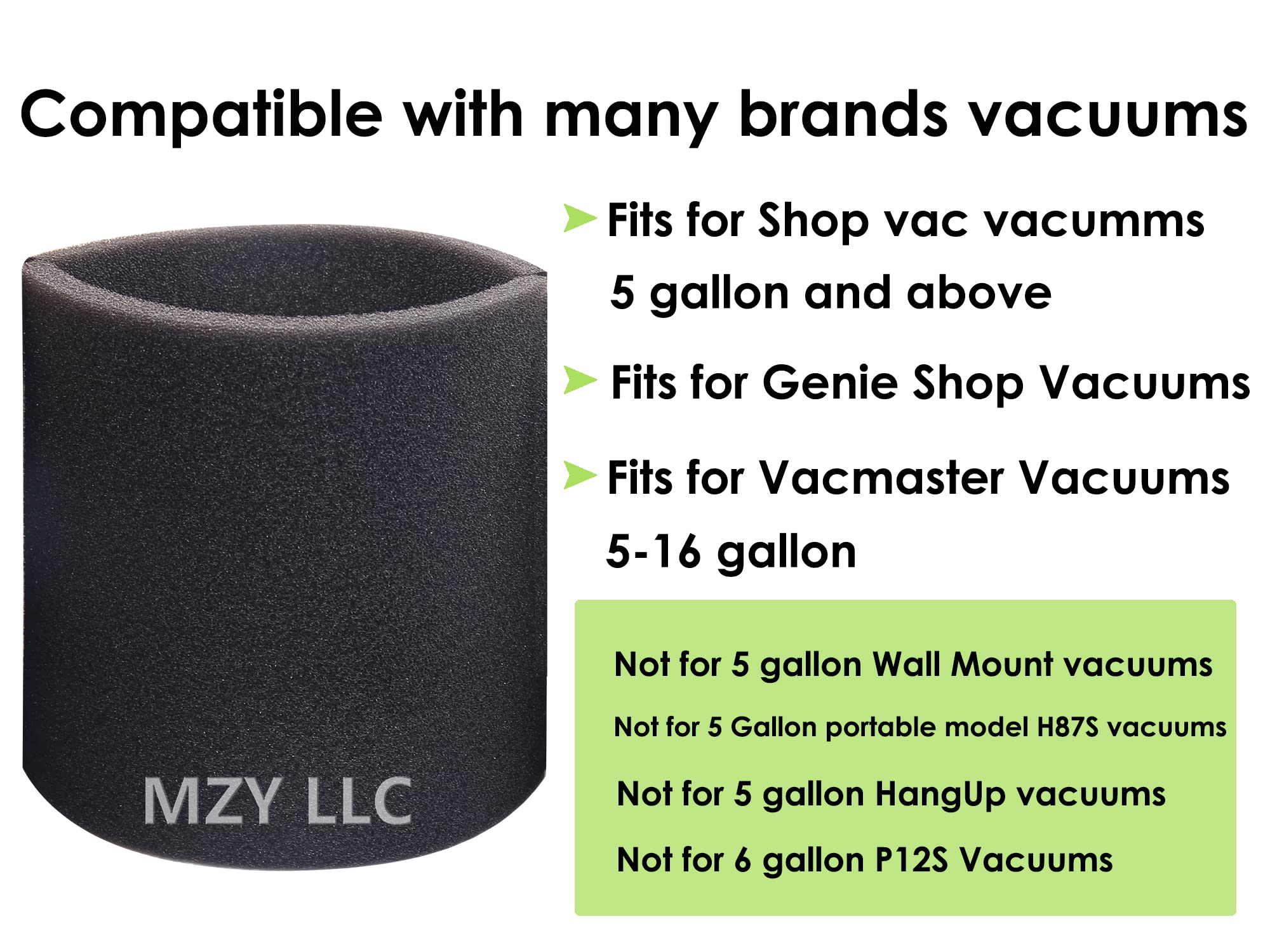 Paquete de 3 filtros de espuma 90585 para la mayoría de aspiradoras Shop-Vac, Vacmaster y Genie Shop, filtro de espuma VF2001 para aspiradoras en seco y húmedo