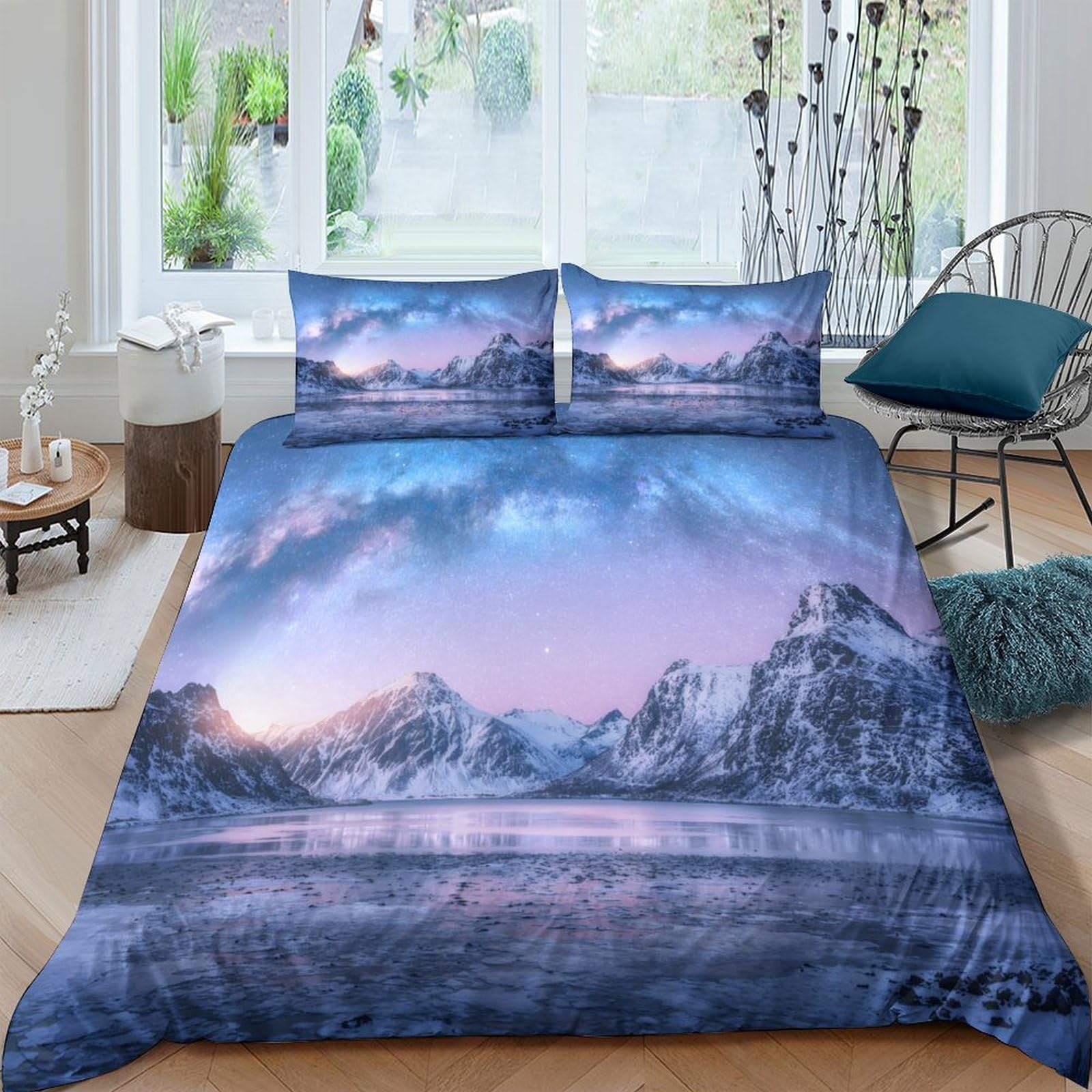 Ctjqhvkz Style-1 3D Printed Mountain Sunrise Fitted Sheet Microfiber Soft Blue Landscape Bed Cover For Bedroom Dorm Mattress Protection Decor Single（135X200cm）