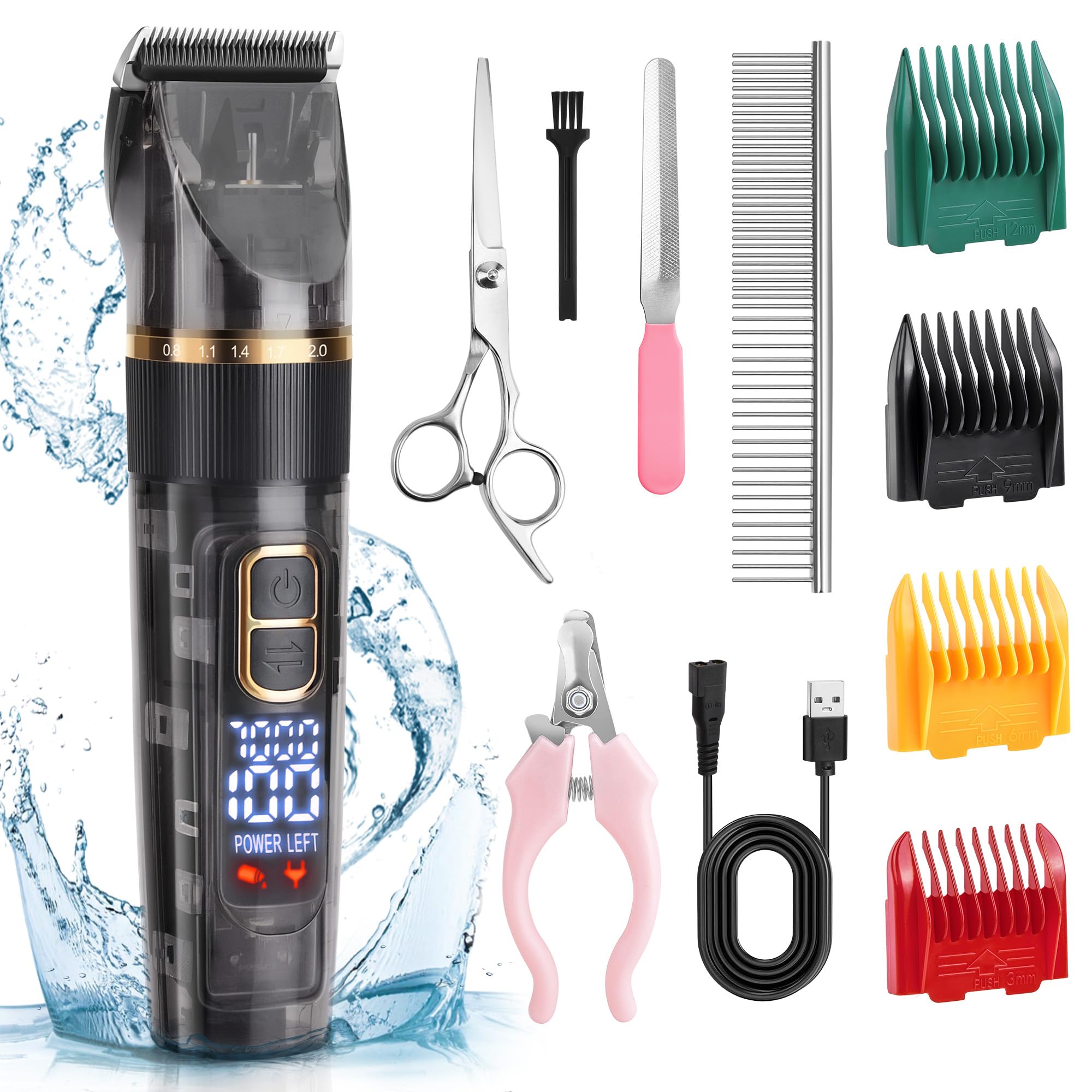 PetInn Maquinilla Inalámbrico Cortapelos para Perros Gatos, IPX7 Cortar pelo Perros Mascota, Esquiladora Perro Corta Pelo, Pantalla LED, Control de 3 Velocidades