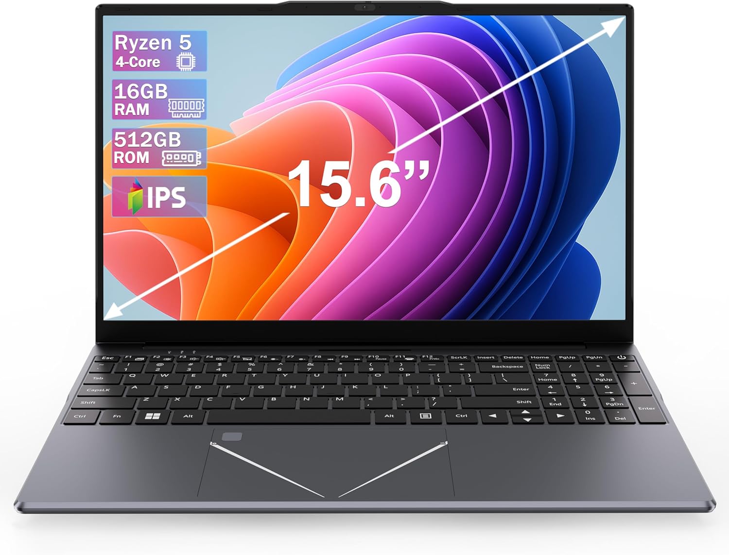 15.6″ FHD IPS Laptop, AMD Ryzen 5 3500U, 16GB RAM, 512GB SSD, RJ45, WiFi 2.4/5GHz, Bluetooth, AZERTY Keyboard with Silicone Film, for Office, Studio, Light Gaming and Daily Use