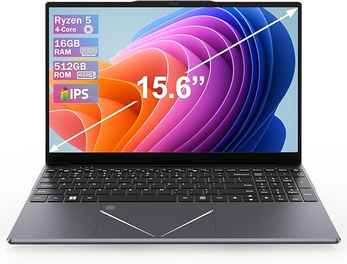 DREAMFYRE Ordinateur Portable 15,6" FHD IPS, AMD Ryzen 5 3500U, 16Go RAM, 512Go SSD, RJ45, WiFi 2.4/5GHz, Bluetooth, PC Portable pour Bureautique, Études, Jeux Légers et Usage Quotidien