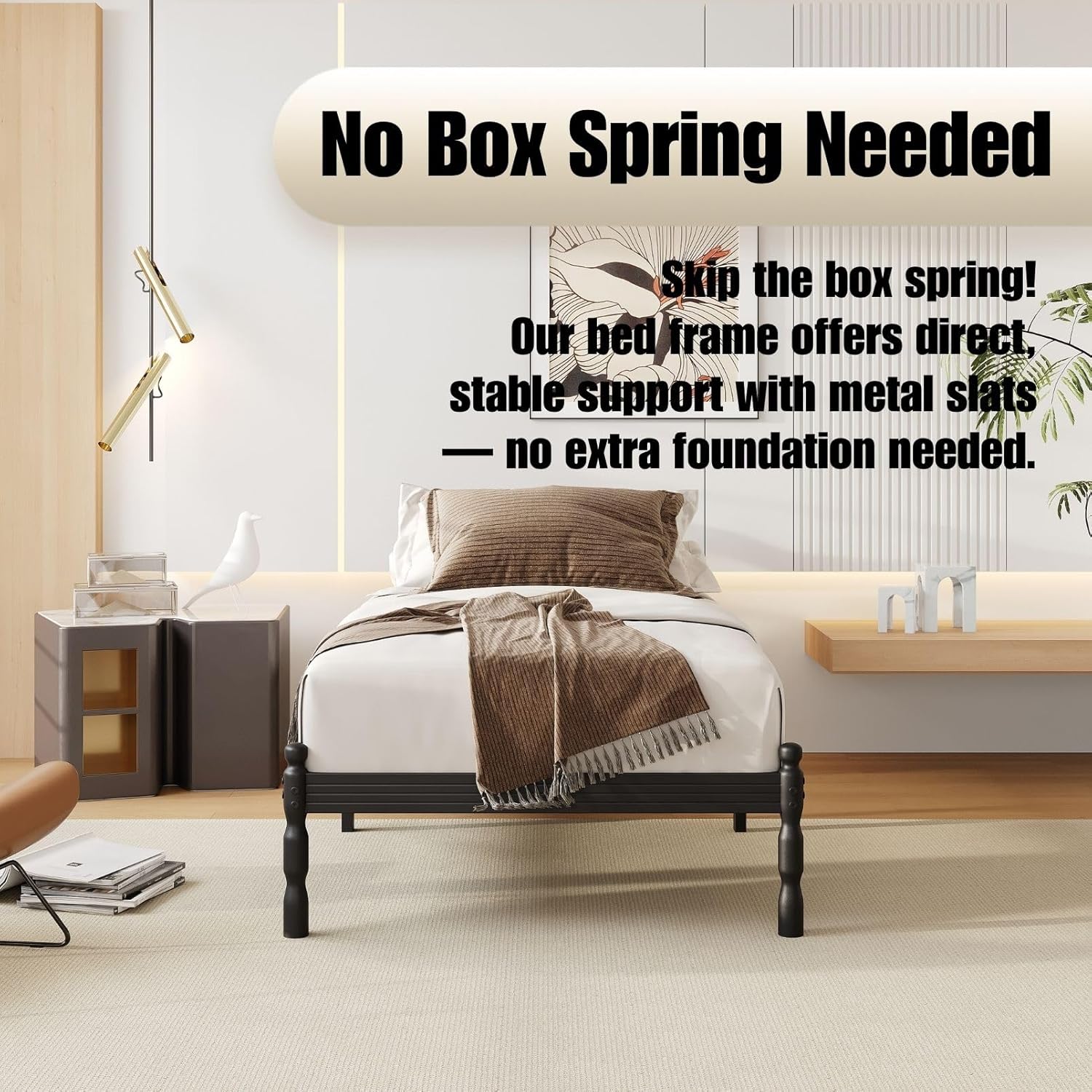 12 Inch Twin Size Bed Frames Keep Mattress from Sliding, Twin Platform Bed Frame No Box Spring Needed, Heavy Duty Metal Bedframe, Non-Slip, Easy Assembly