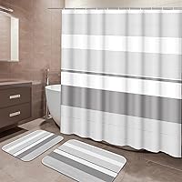 Vista 15 de ArtSocket Juego de baño rojo con cortina de ducha y alfombras y accesorios, juego de cortina de ducha gris a rayas burdeos, decoración moderna