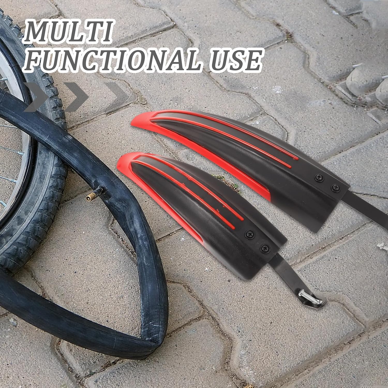 Mountain Bike Mudguards Set, Red Plastic Front and Rear Bicycle Fender, Universal Fit and Gravel Bikes, Splash Guard for Outdoor Cycling Protection