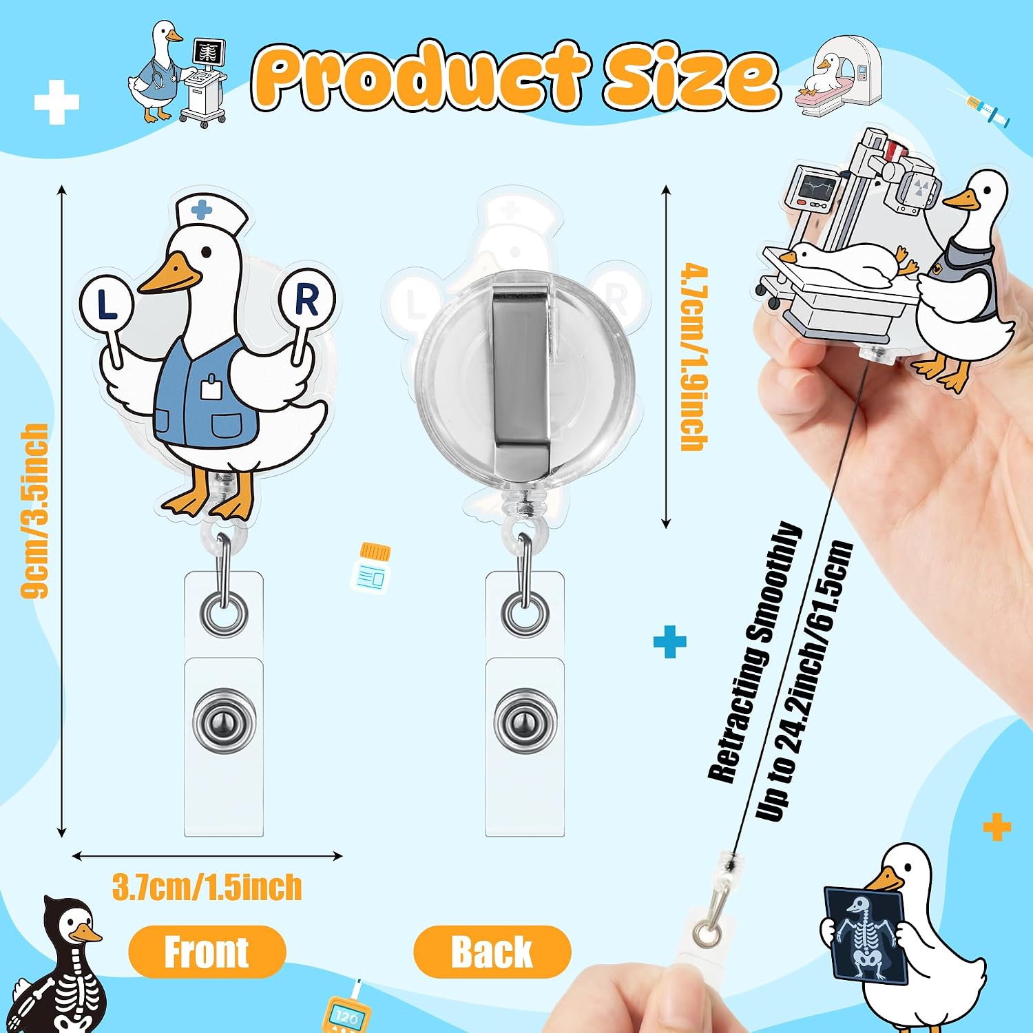 Eartim Funny Skeleton Goose Acrylic Retractable Id Badge with Metal Clips image 2