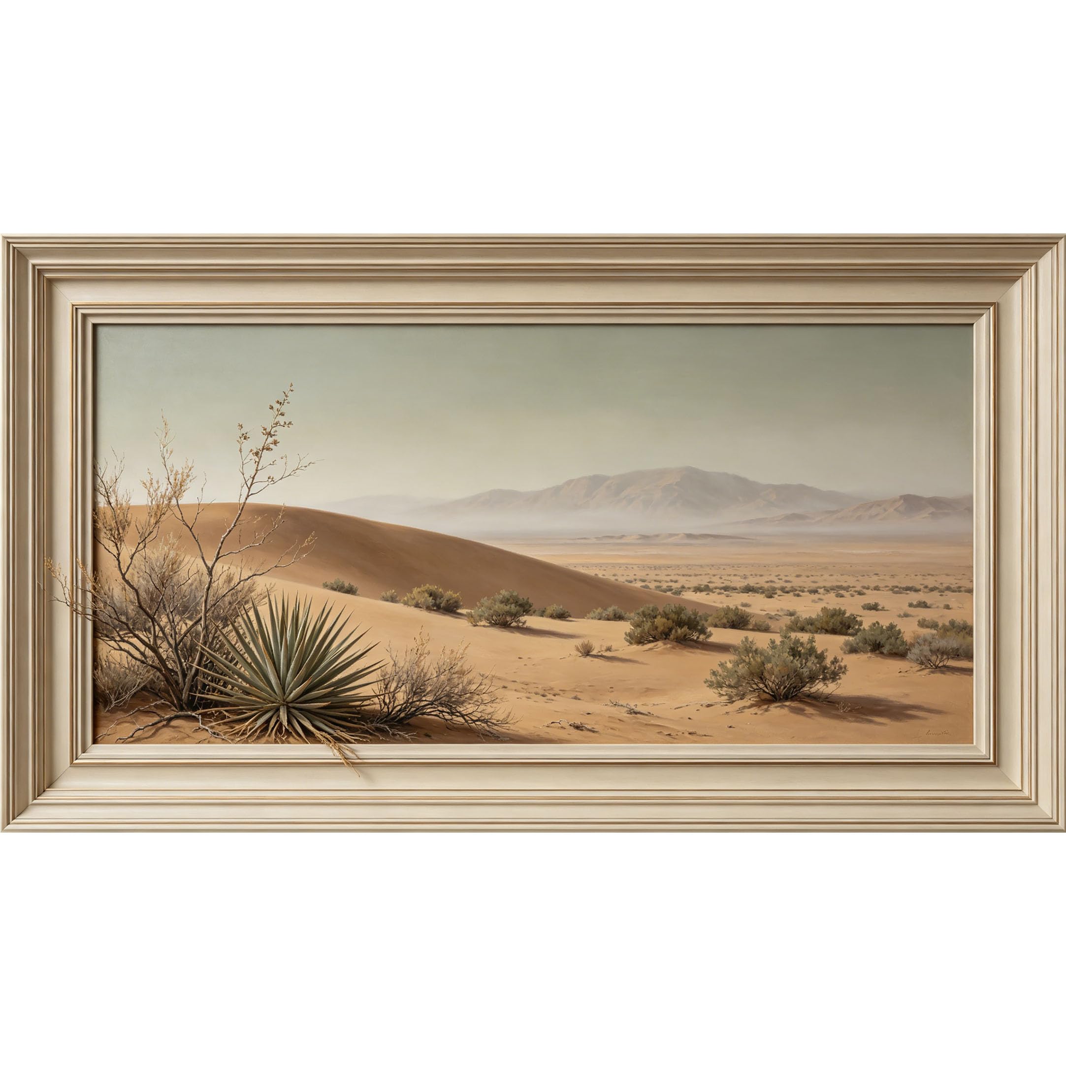 QZLITHOTIC 50x90cm3D Framed Wall Art， Desert Landscape Mountain Horizon Self‑Adhesive Mural， Water‑Activated Peel & Stick Fabric Decor Wall Decal for Bedroom Living Room