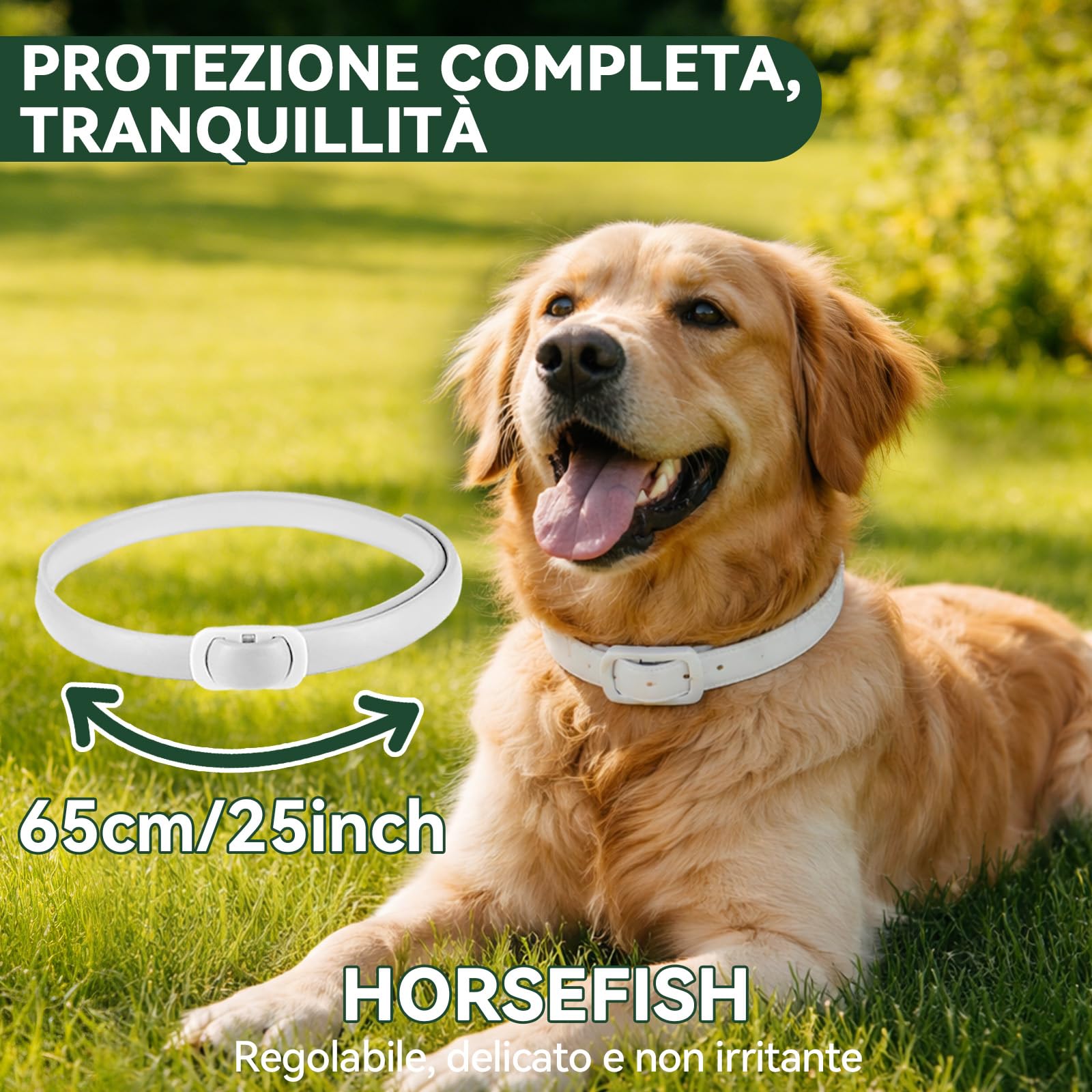 Collare Antiparassitario per Cani, Collare Antipulci Cane, Protezione Efficace, Naturale, Impermeabile, Regolabile, Collari Antiparassitari per Cani per Piccoli, Medi e Grandi a Tutte le Razze,65cm