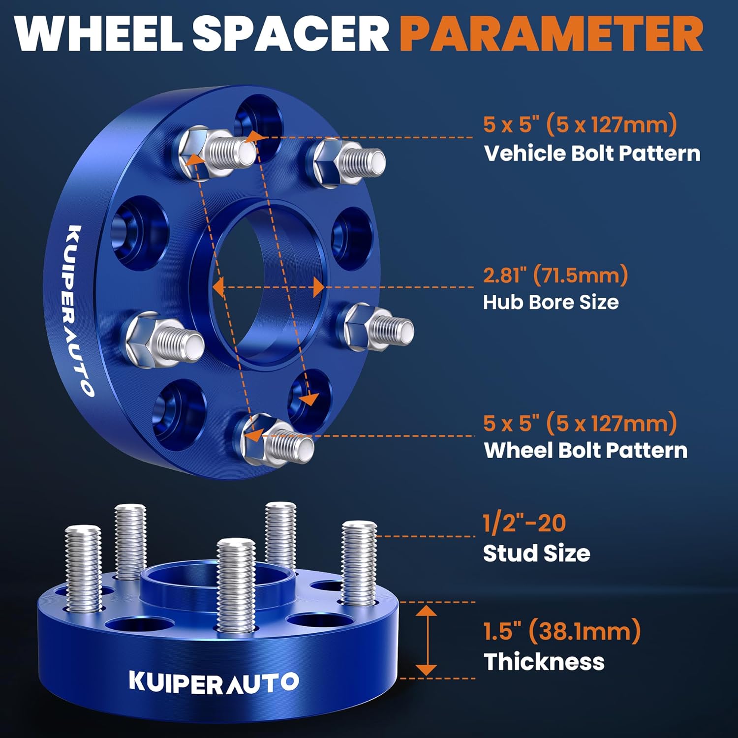 5x5 Hubcentric Wheel Spacers, 1.5 inch 5X127mm Forged Wheel Adapters Compatible for 07-18 Jeep Wrangler, Compatible for 06-10 Jeep Commander XK, 1/2"-20 Studs 71.5mm Center Bore 4PCS Blue