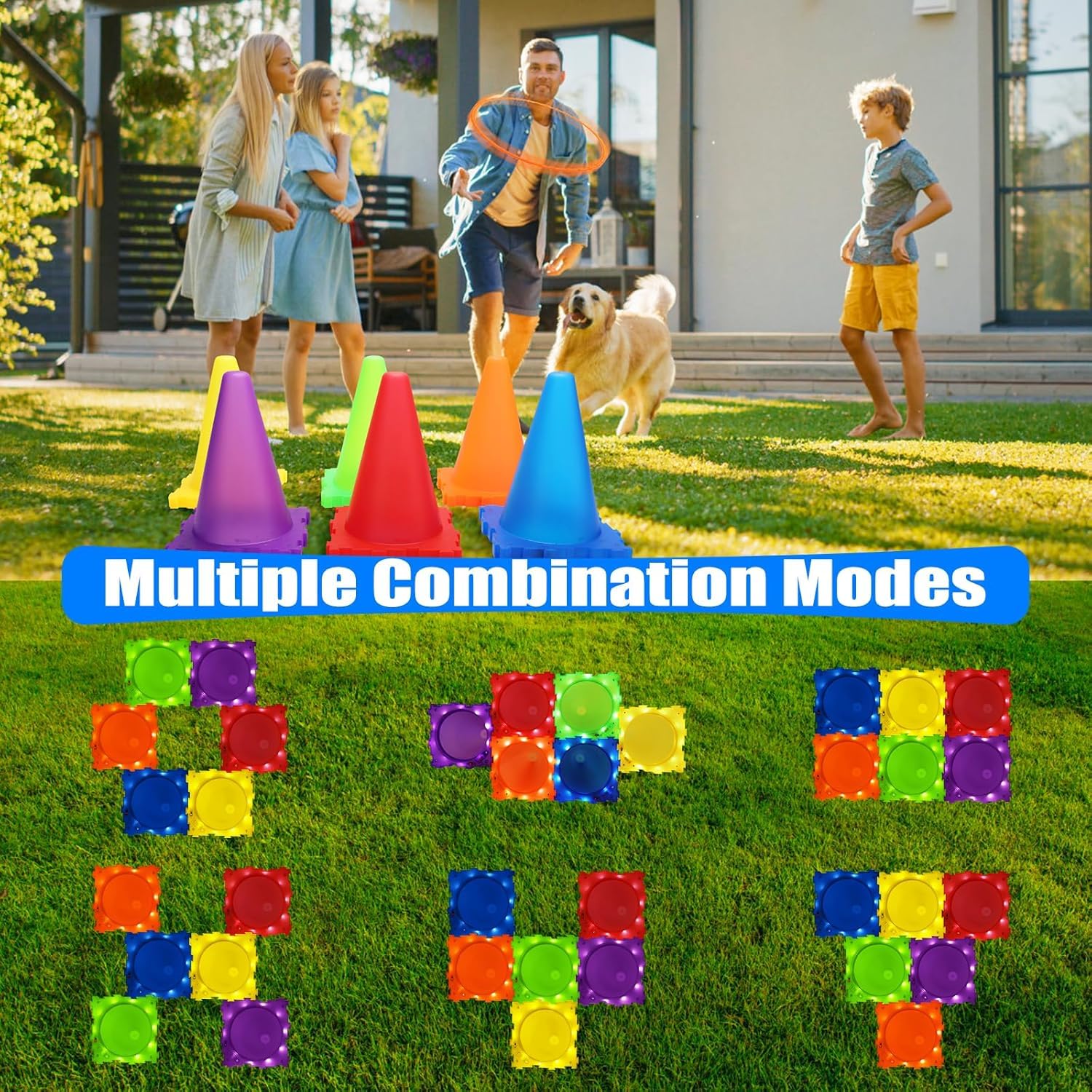 VATOS Light Up Wurfspiele Outdoor Spiele Gartenspiele für Kinder 3 4 5 6 Jahre, Ball & Ring & Bean Bag Toss Spiel Set, Wurfspiel Gartenspielzeug Spiele für Draussen Outdoor Spiele Spielzeug für Kinder