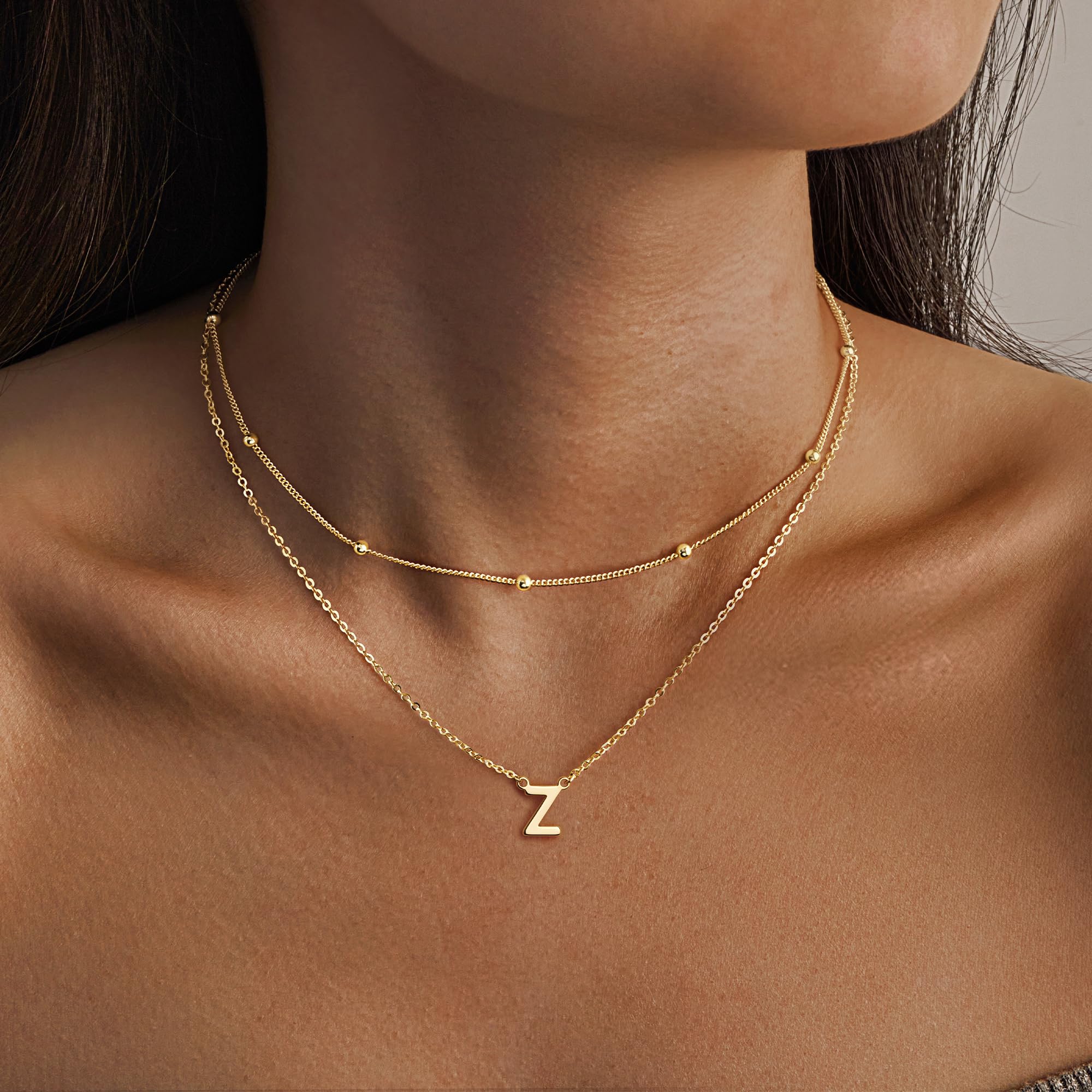 HMJGDHX Mehrschichtige Initialen-Halsketten für Frauen, 14-Karat-Gold-Buchstabenanhänger, mehrschichtige Halskette 26 Großbuchstaben AZ für Frauen und Mädchen, Schmuck