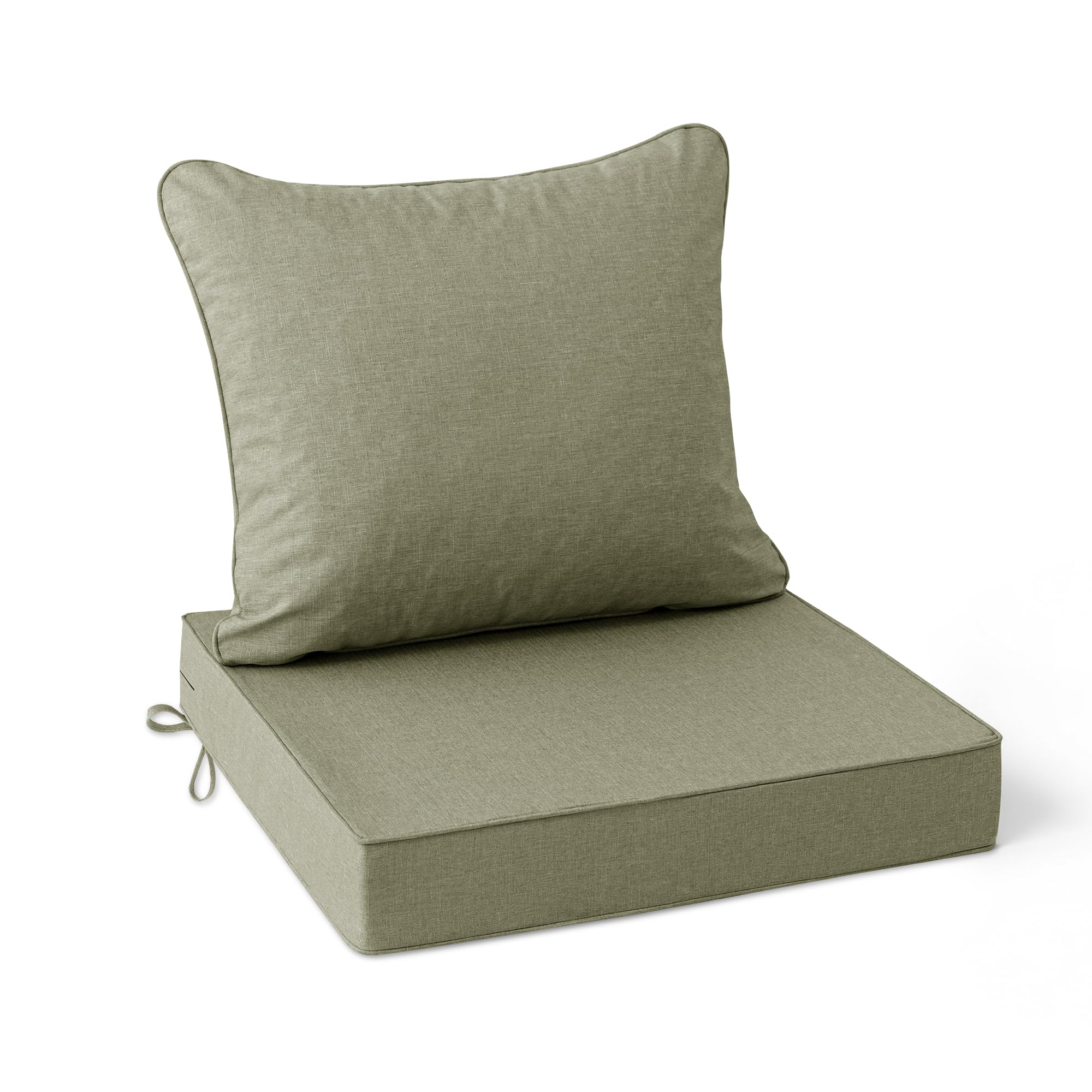 Photo 1 of Summsun Water Resistant Outdoor Chair Cushions, Faux Linen Backrest and Deep Seat Cushion Set with Ties, Removable Cover, Non-Slip Bottom for Patio Furniture, 22 x 22 Inch, Mocca Green