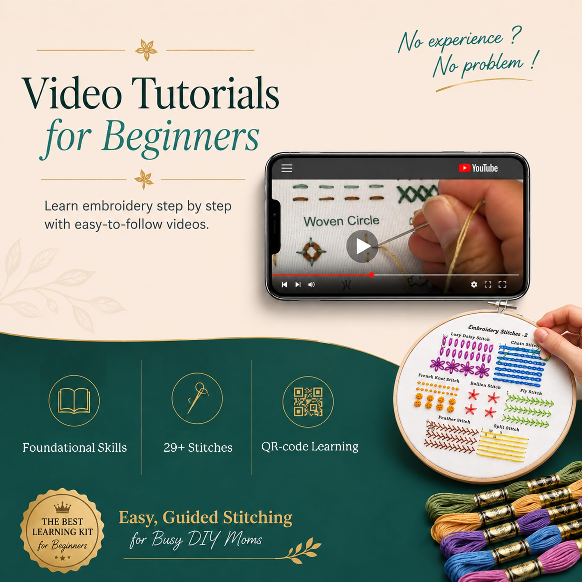 Learn Embroidery: Beginner Kit with Video Tutorials -2 Learn Embroidery: Beginner Kit with Video Tutorials -2