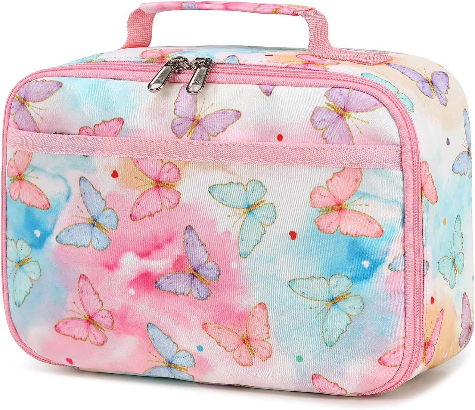 LEDAOU Lunch Bag Kids Insulated Lunch Box Girls Insulated Reusable Lunch Bag for School Picnic Hiking Work(Butterflies 14 Pink)