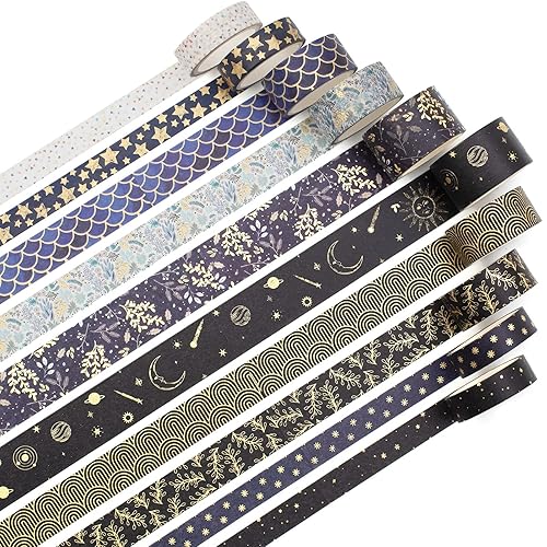 Miniatura 2 de YUBX Creative Washi - Juego de 10 rollos de cinta adhesiva decorativa con impresión de lámina dorada para artes, manualidades, diarios,