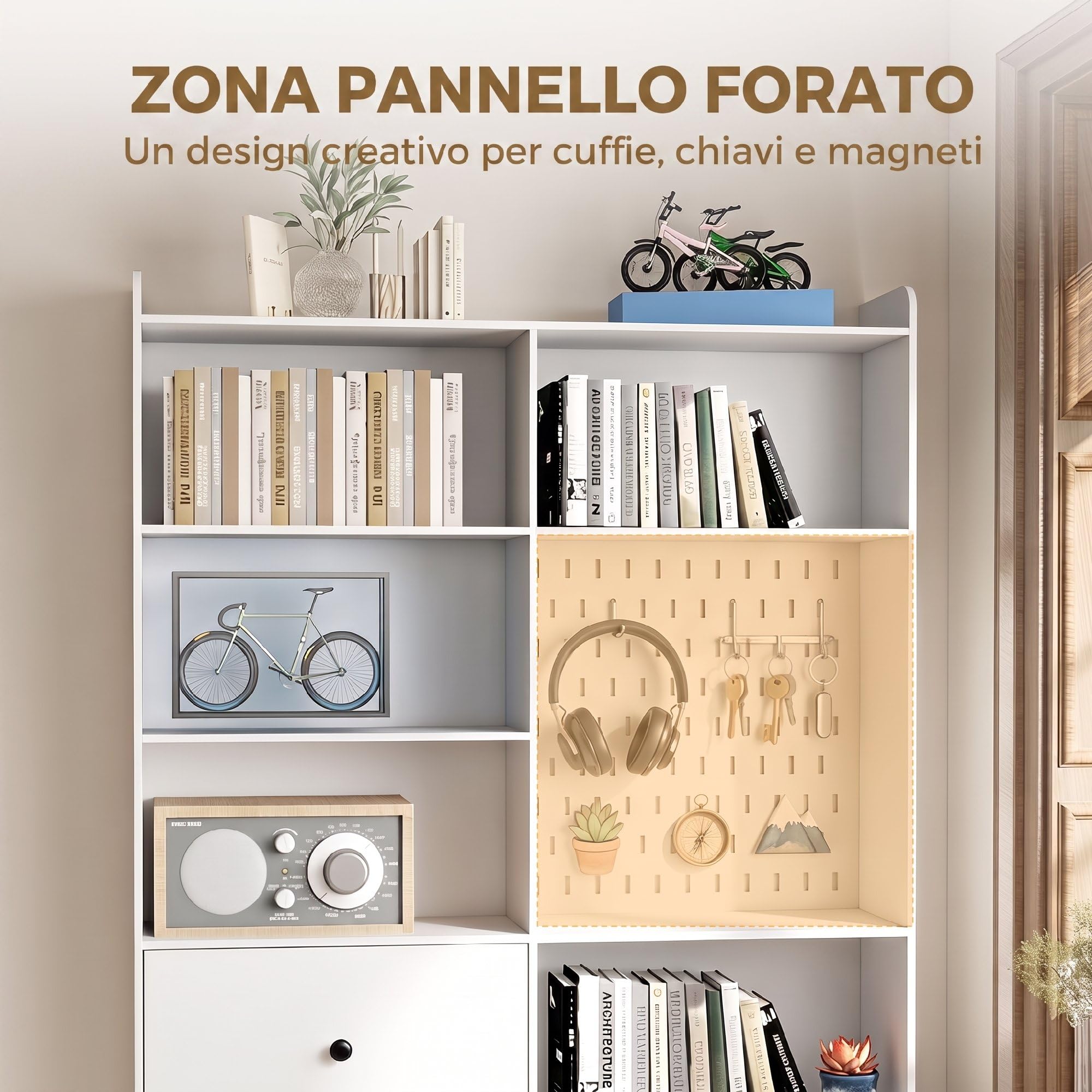 HOMCOM Libreria Verticale Alta con 8 Cubi in Legno 120x30x200 cm Bianco