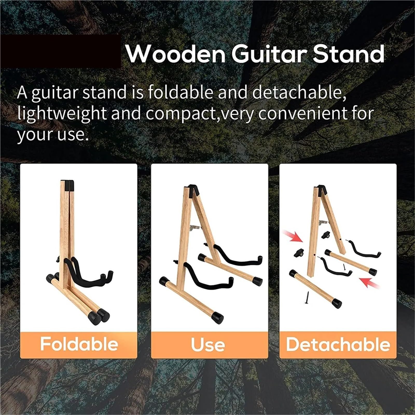 supporto chitarra Wooden Guitar Stand | Folding A- Frame Guitar Floor Stand, Adjustable Easy To Assemble For Bass, Cello(Linght Wood)