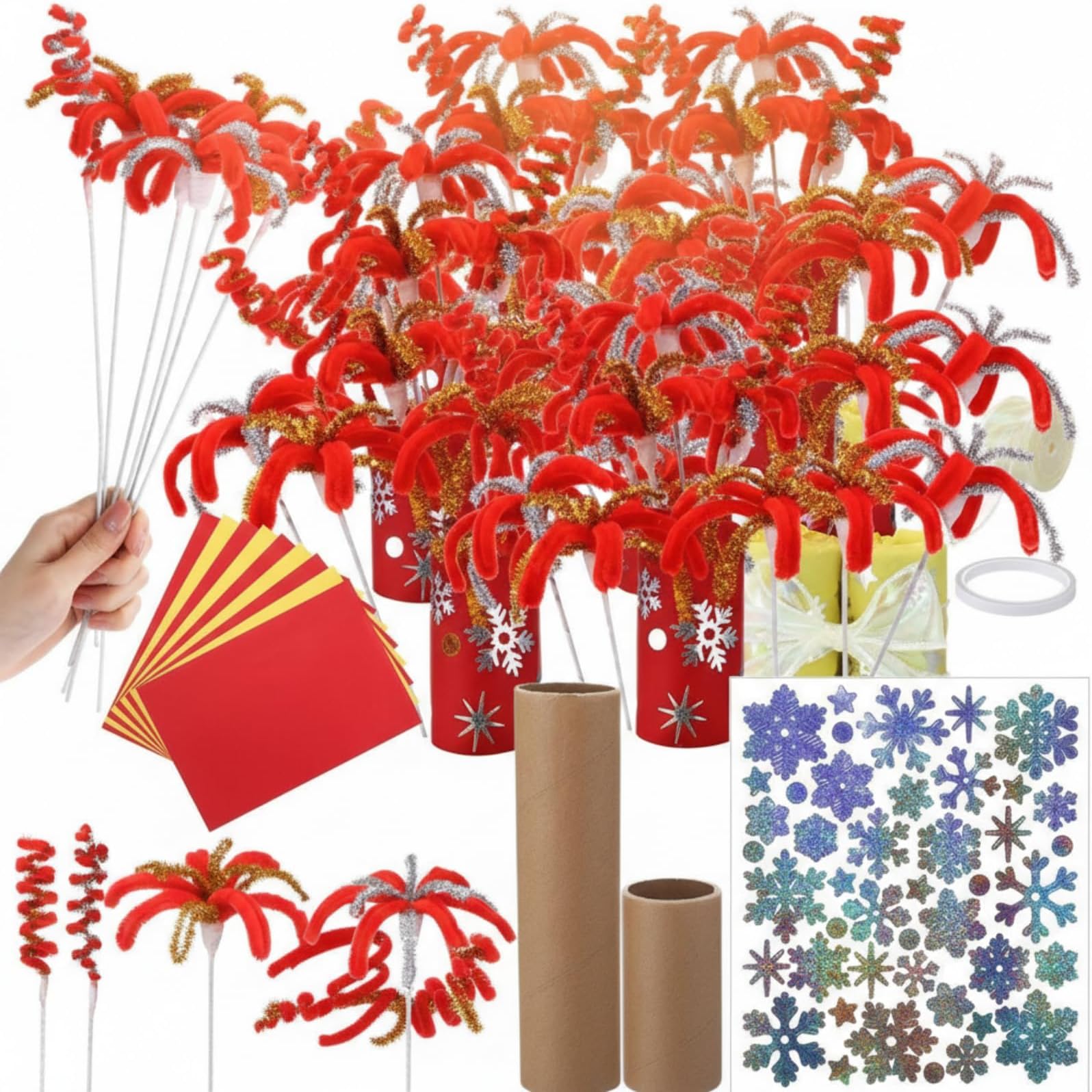 3 Set Chinese Lunar New Year Decorative DIY Fireworks Firecracker Tabletop Centerpieces Craft Kit, Red Gold Table Decorations 2026 Asian Japanese Vietnamese Lunar Home Wedding Decor