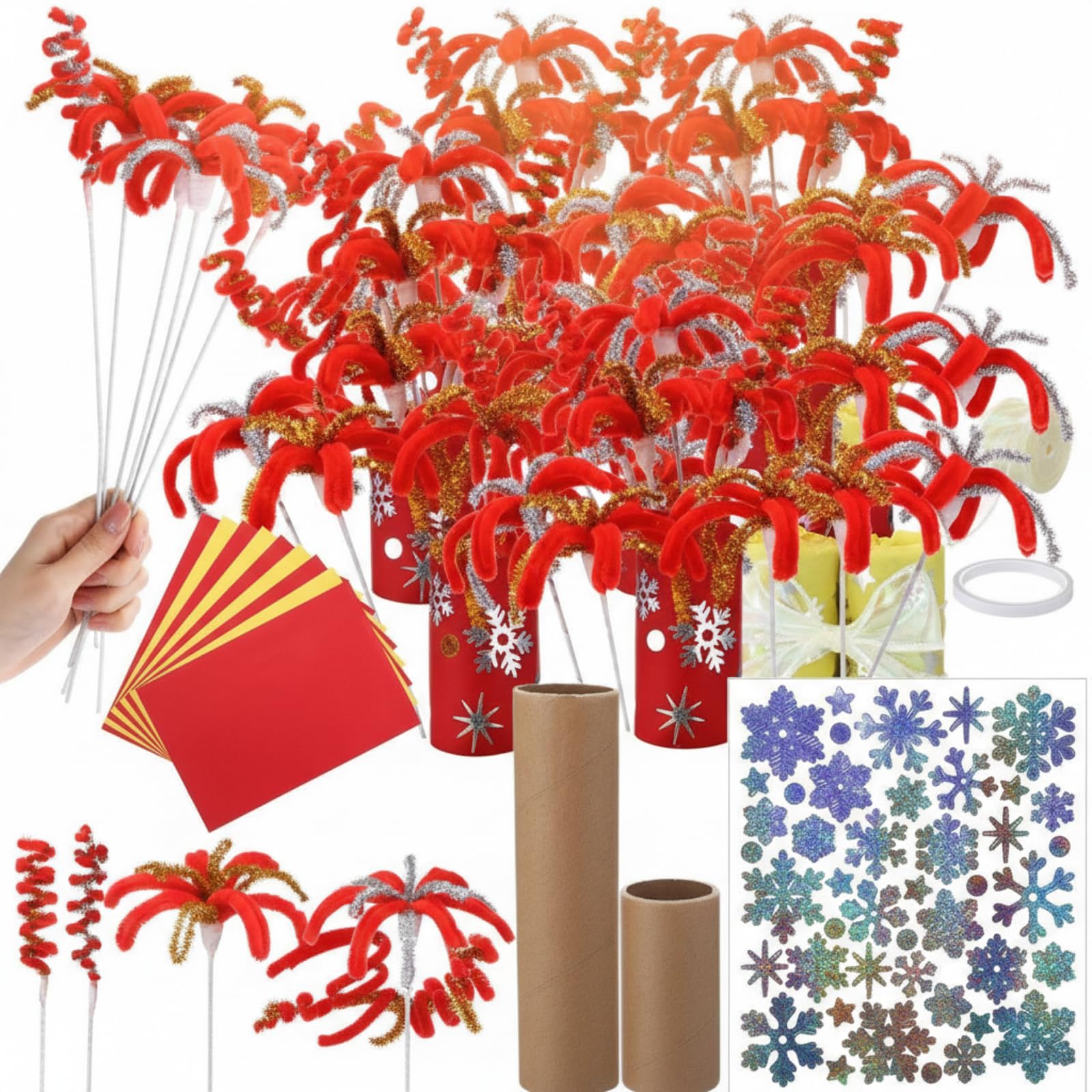 FineCheer 3 Set Chinese Lunar New Year Decorative DIY Fireworks Firecracker Tabletop Centerpieces Craft Kit, Red Gold Table Decorations 2026 Asian Japanese Vietnamese Lunar Home Wedding Decor