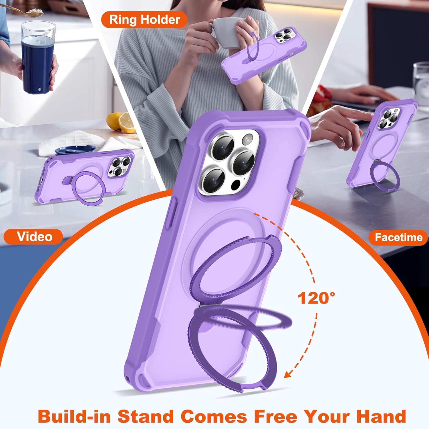 Compatible with iPhone 12 Pro Max & 13 Pro Max Case 6.7'' with Magnetic Ring Stand [Military Drop Protection][Compatible with MagSafe] Shockproof Phone Case for Men Wowen,Purple