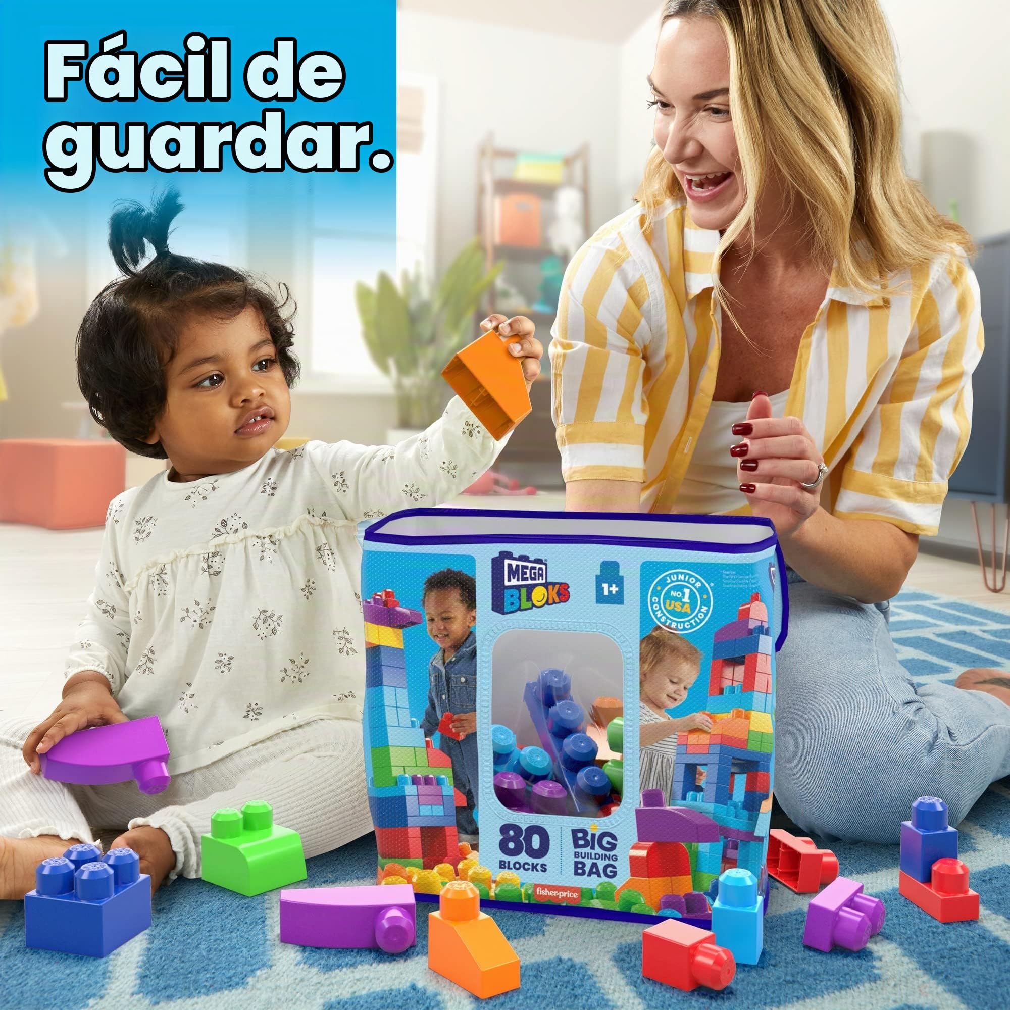 MEGA Bloks Tren Musical ABC, Juguete de construcción para bebé +1 año (Mattel FWK22) & Bloks Bolsa Clásica con 80 Bloques de Construcció, Juguete para Bebé + un Año Mattel DCH63