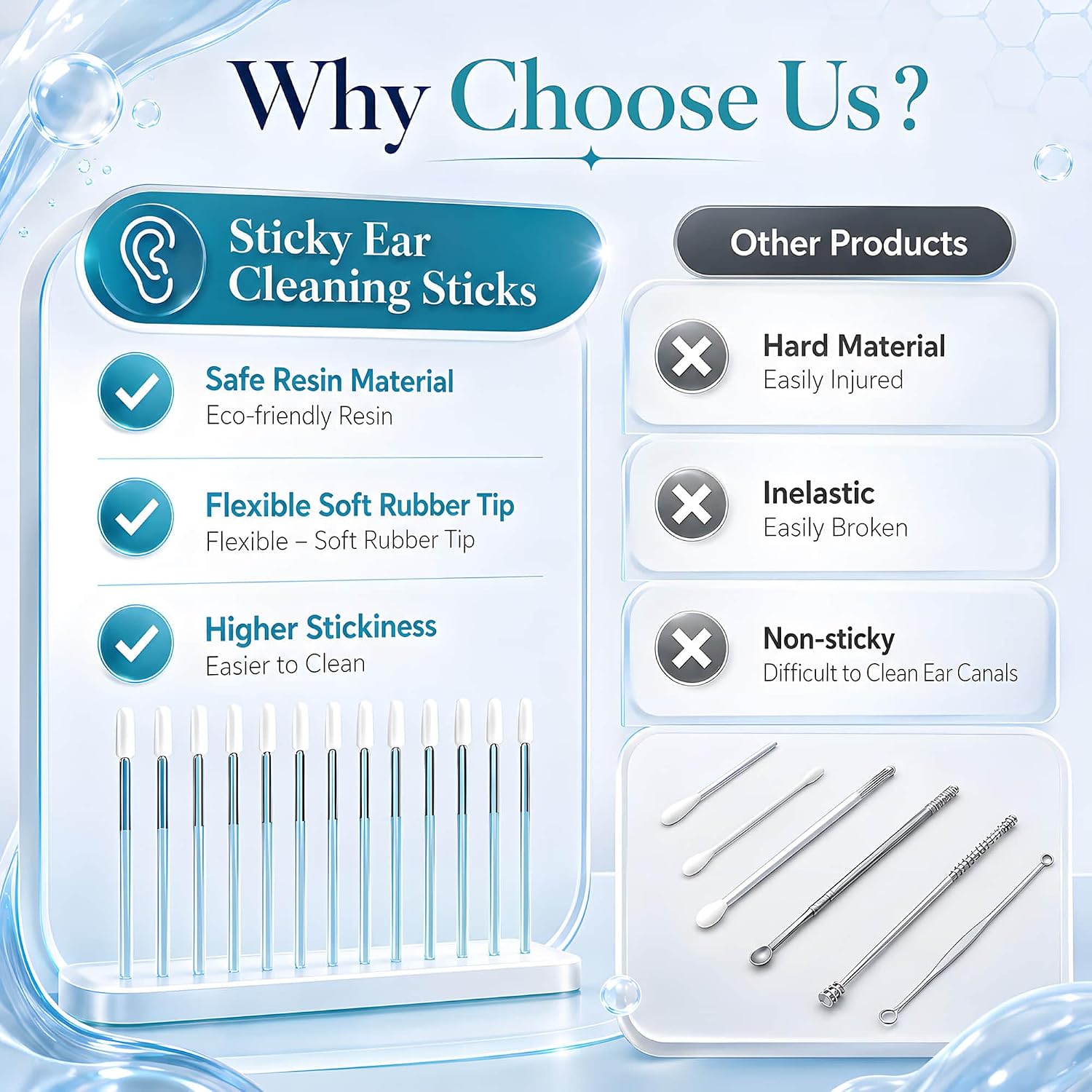 Sticky Ear Cleaning Stick, Reusable Sticky Ear Cleaners for Adults, Gentle Soft Resin Gel Ear Cleaner Sticky Pick, Adhesive Ear Wax Removal Tool