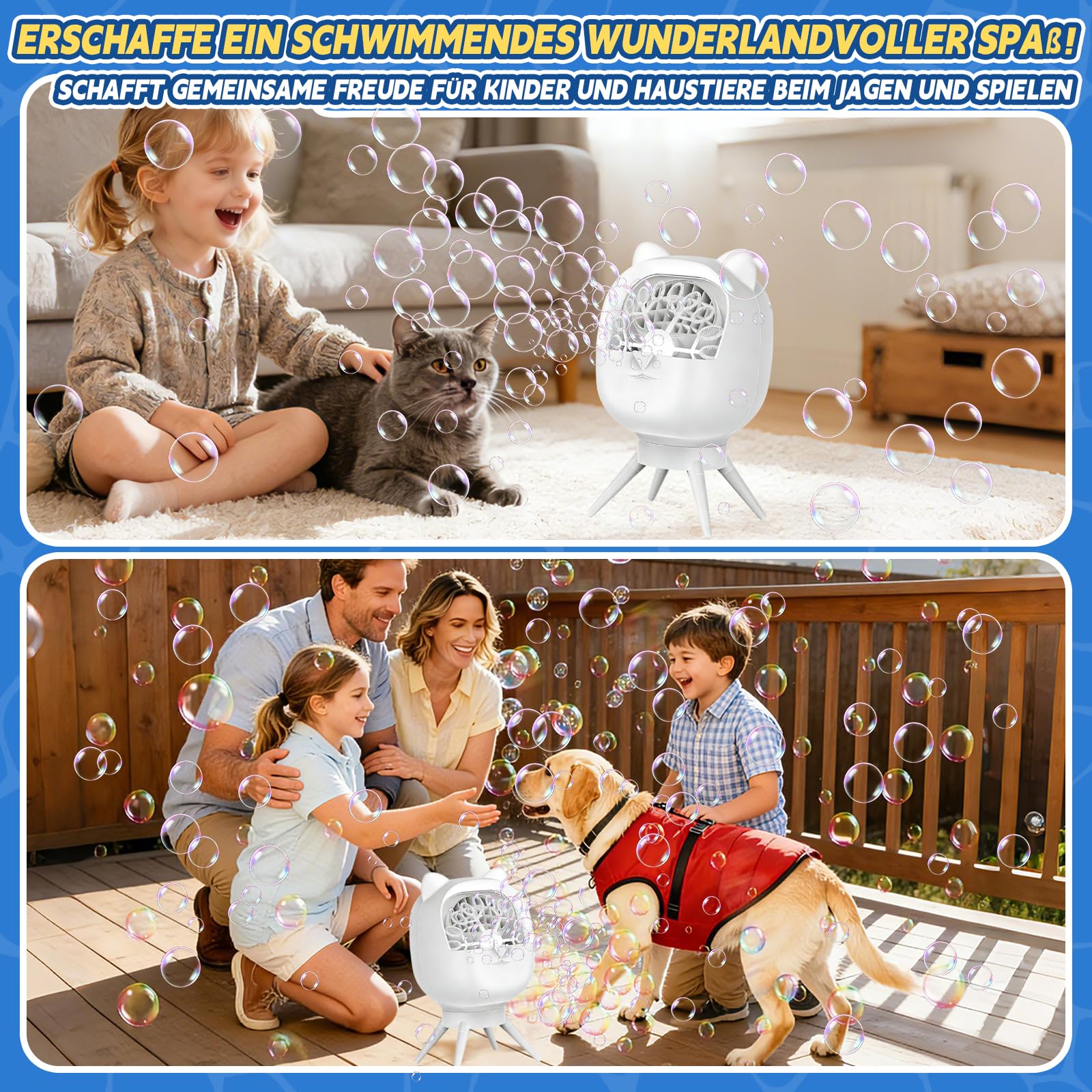 Automatische Seifenblasenmaschine, Kinder Bubble Machine 38000 Blasen/Min mit 1800mAh Akku, Seifenblasenmaschine Geeignet für Hochzeit/Geburtstag/Bühne/Party