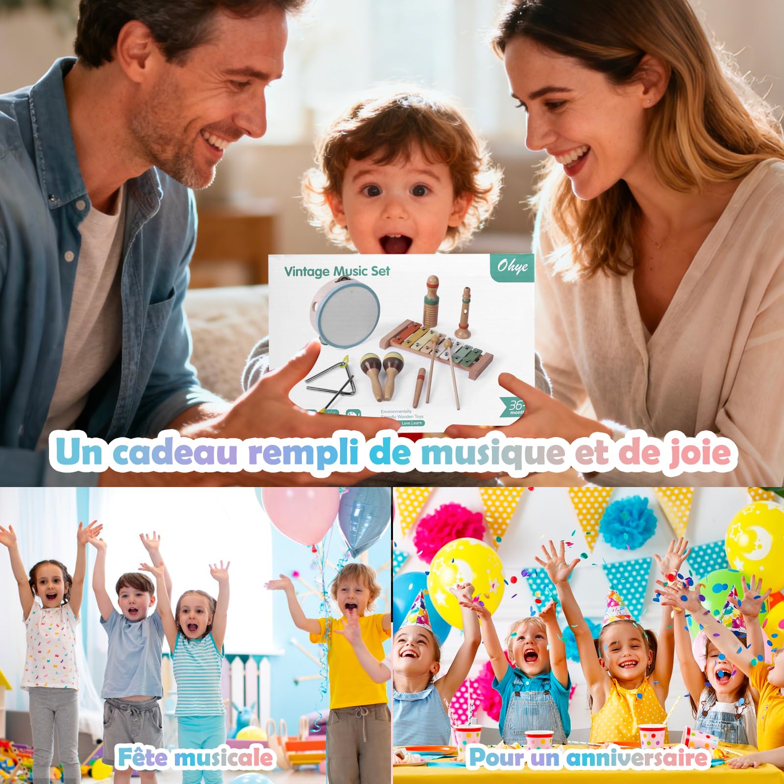 Instruments de Musique Montessori en Bois pour Enfants, 12 pièces dès 3 Ans | À taper, secouer, gratter et souffler pour explorer différentes sonorités, le rythme et plusieurs façons de jouer