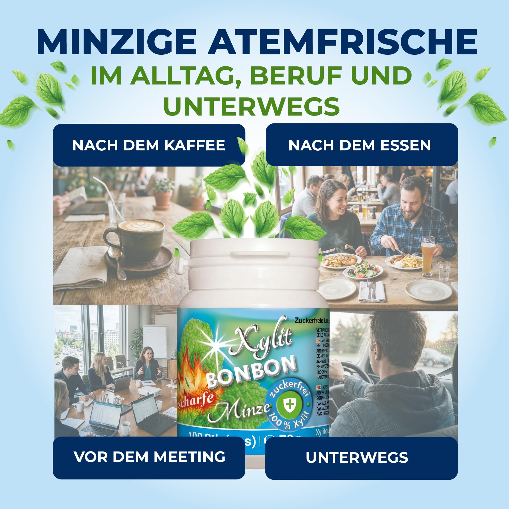 Xylit Bonbon Sauberer Atem mit Frischer Minze - 600 Xylit Bonbons - Keine Chance für Karies: zuckerfrei für angenehmen Atem - vegan & ohne Aspartam - 6 Dosen