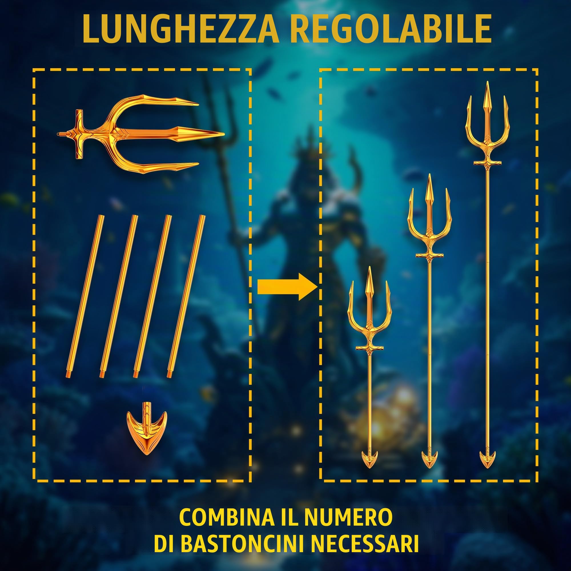 Costume da Cosplay con Lancia a tridente in Metallo, Arma di Poseidone a 3 Punte per Halloween per Adulti