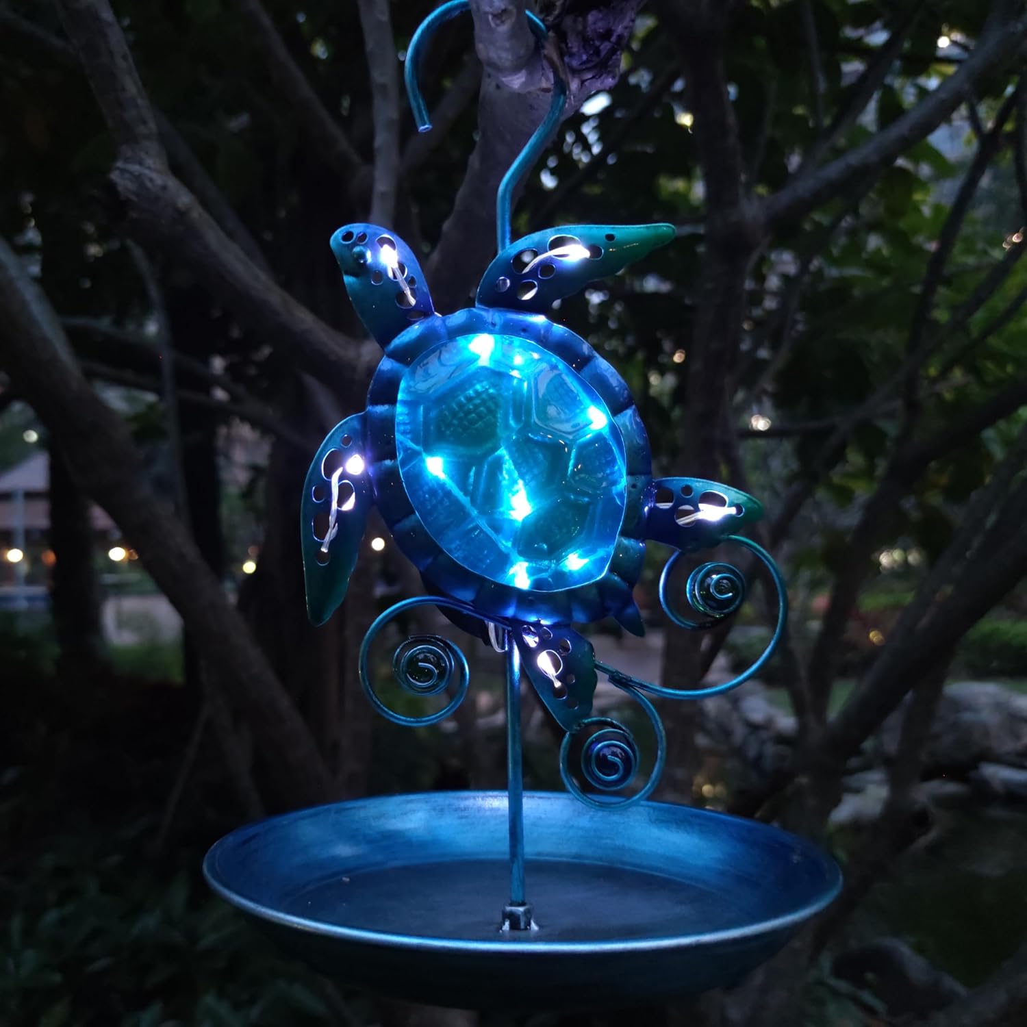 JOYBee Sea Turtle Solar Wild Bird Feeder for Outdoors Hanging, Metal & Glass Ocean Theme Outdoor Cardinals Feeders, Gifts for Bird Lovers and Solar Garden Decoration