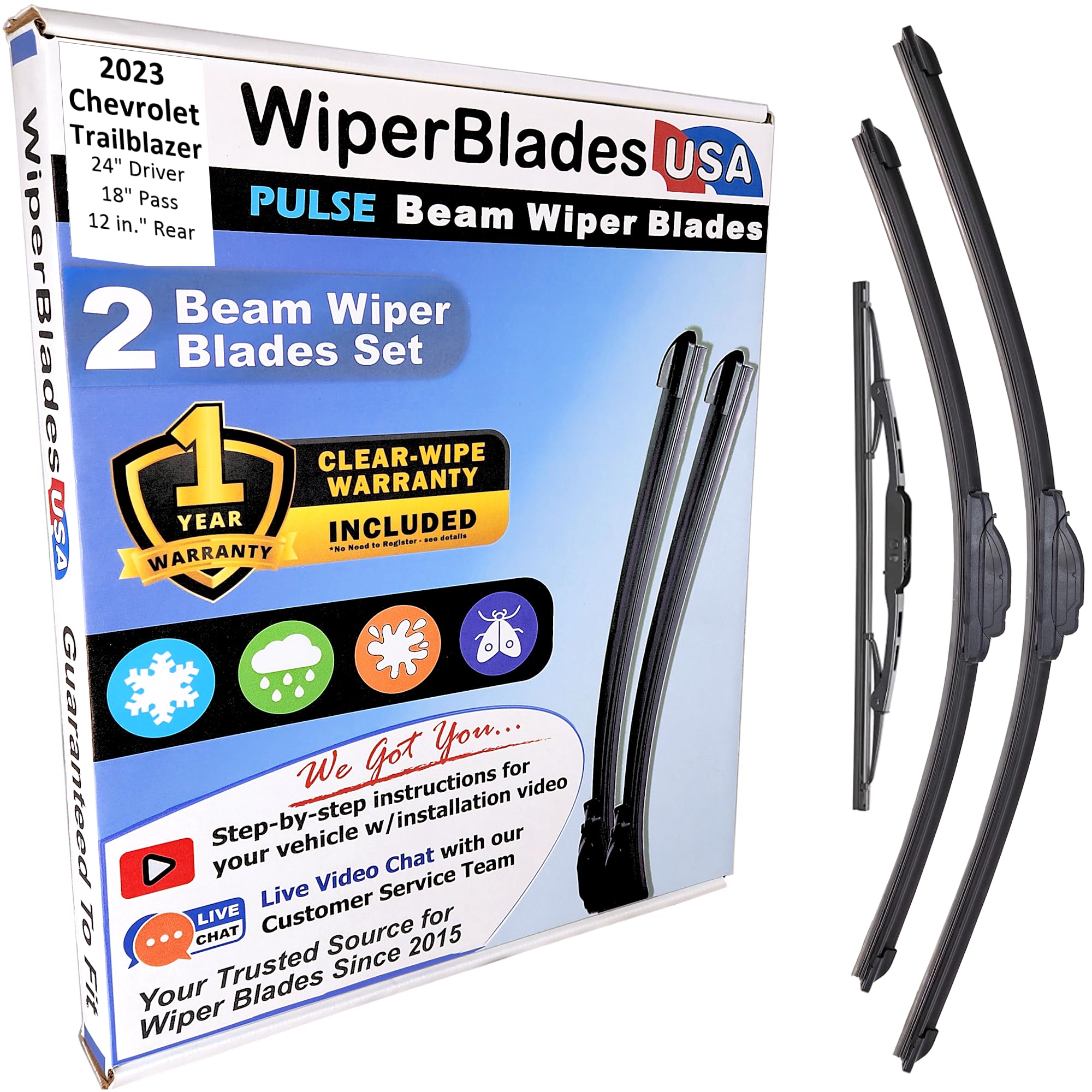 Wiper Blades for 2023 Chevrolet Trailblazer Wipers w/1yr Warranty (Set of 3) w/Rear Wiper