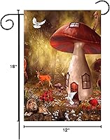 Vista 20 de Paisaje de fantasía con piedras, lámparas, flores, árboles, luna y mariposas, bandera de jardín de 12 x 18 pulgadas, pequeña vertical de doble cara