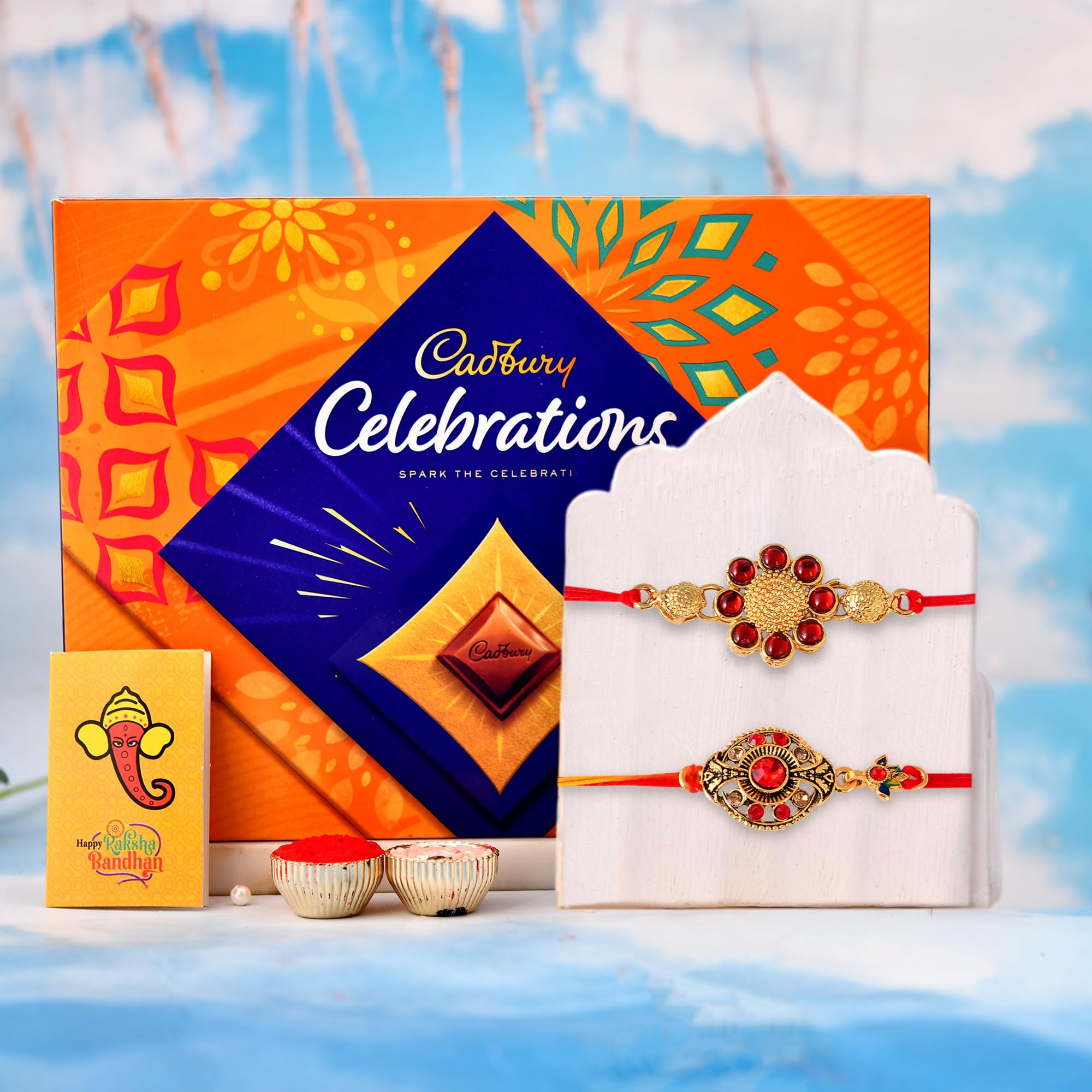 CraftVatika Combo Of 2 Rakhi For Brother With Cadbury Chocolate Gifts Combo Set,Brother Rakhi Set,Cadbury Rakshabandhan Bhai Bhabhi Hamper Greeting Card,Set Of 2 Rakhi, 200 Gm-picture-18