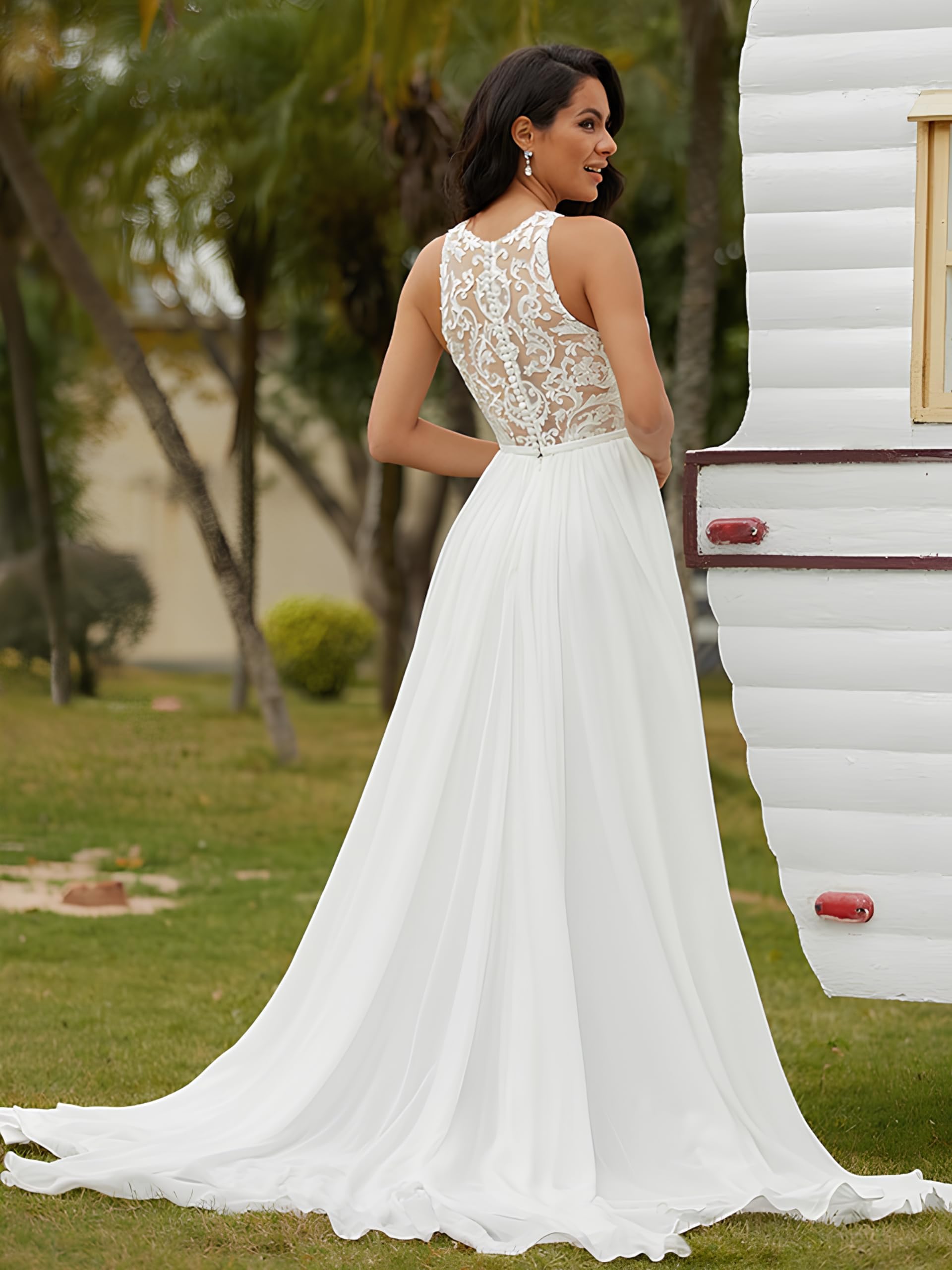 Robe de mariée longue élégante en dentelle et tulle pour femme Style bohème A Line