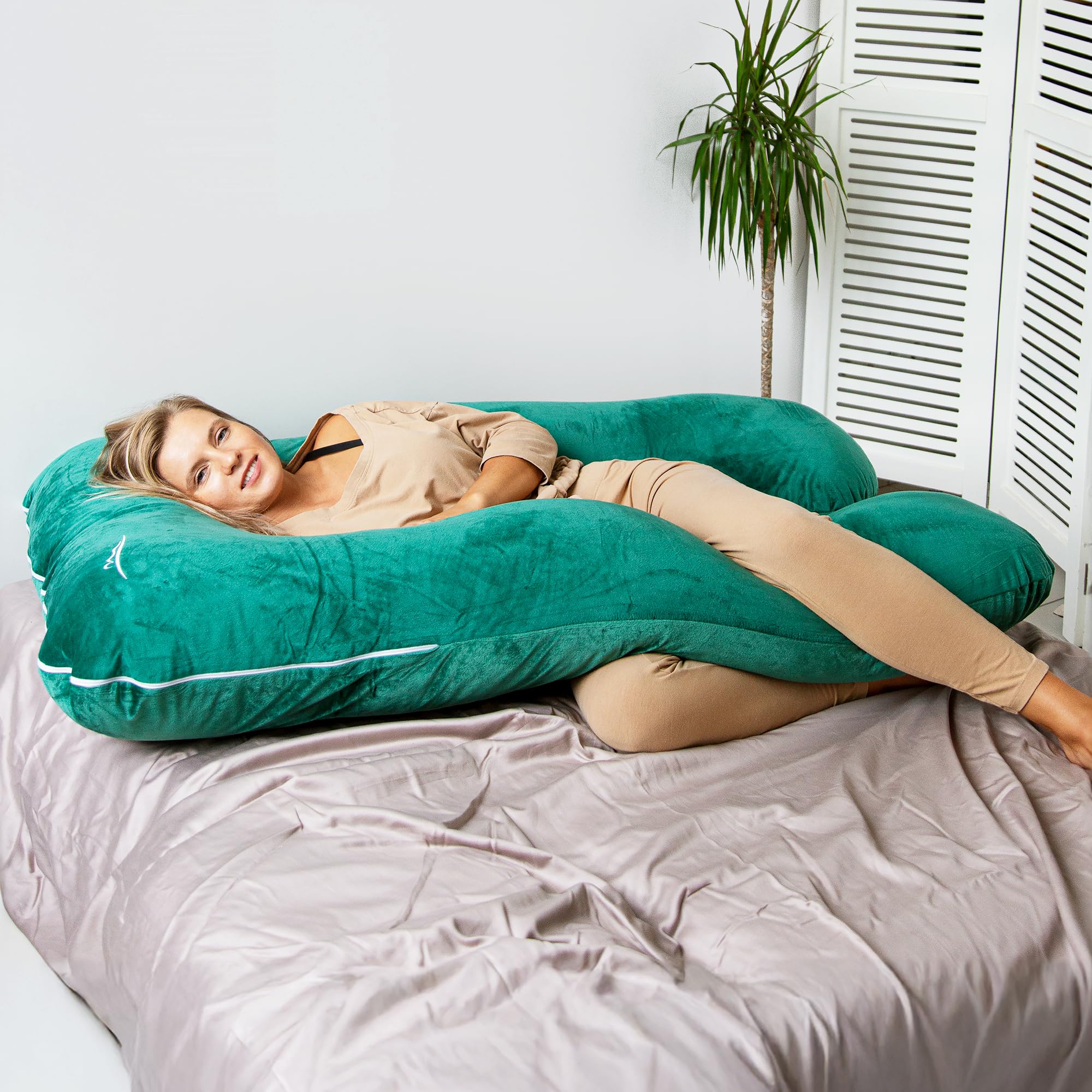 MKS Seitenschläferkissen 100 x 150 cm Ergonomisches Kühlendes Kuschelkissen Mikroplüsch Grün