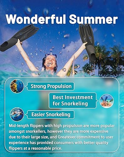 Miniatura 5 de Greatever Aletas de esnórquel con bolsillo completo para el pie, aletas largas y duraderas para buceo, equipo de esnórquel profesional para